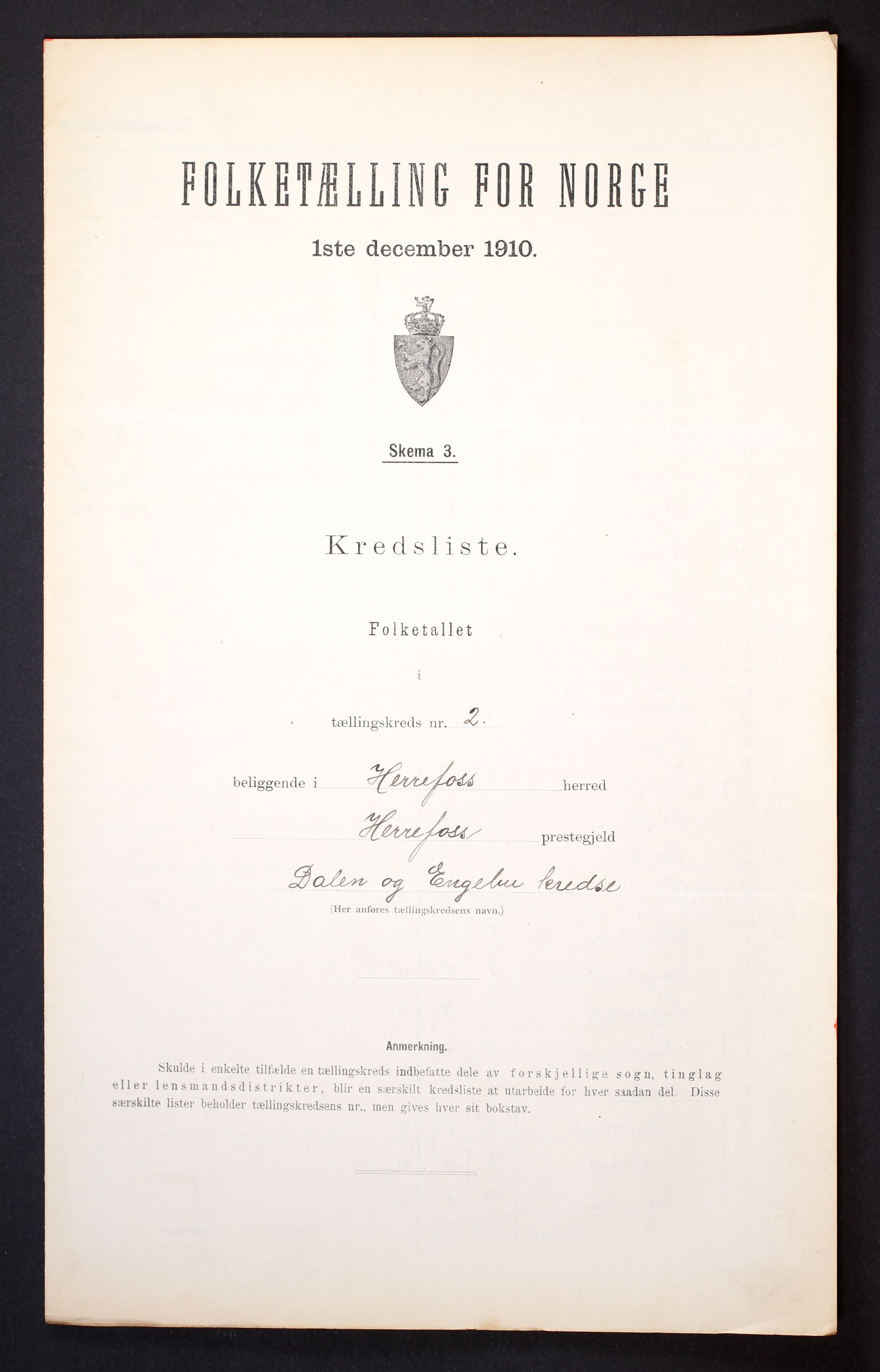 RA, Folketelling 1910 for 0933 Herefoss herred, 1910, s. 7