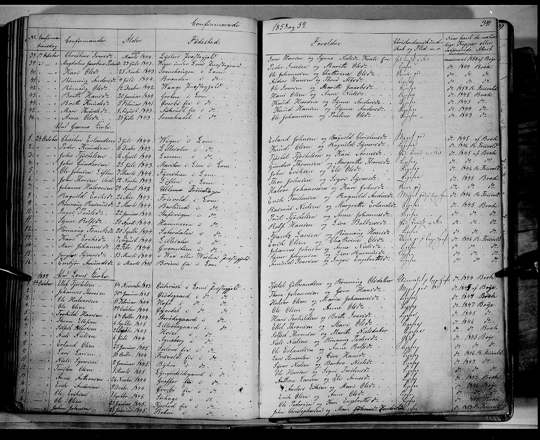 Lom prestekontor, AV/SAH-PREST-070/K/L0006: Ministerialbok nr. 6A, 1837-1863, s. 341