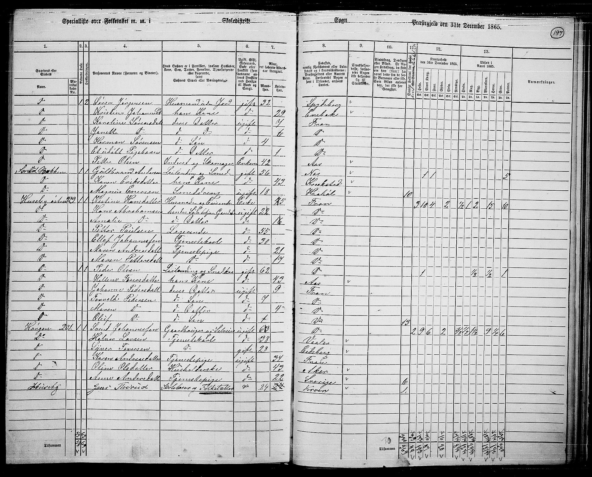 RA, Folketelling 1865 for 0215L Drøbak prestegjeld, Frogn sokn, 1865, s. 51