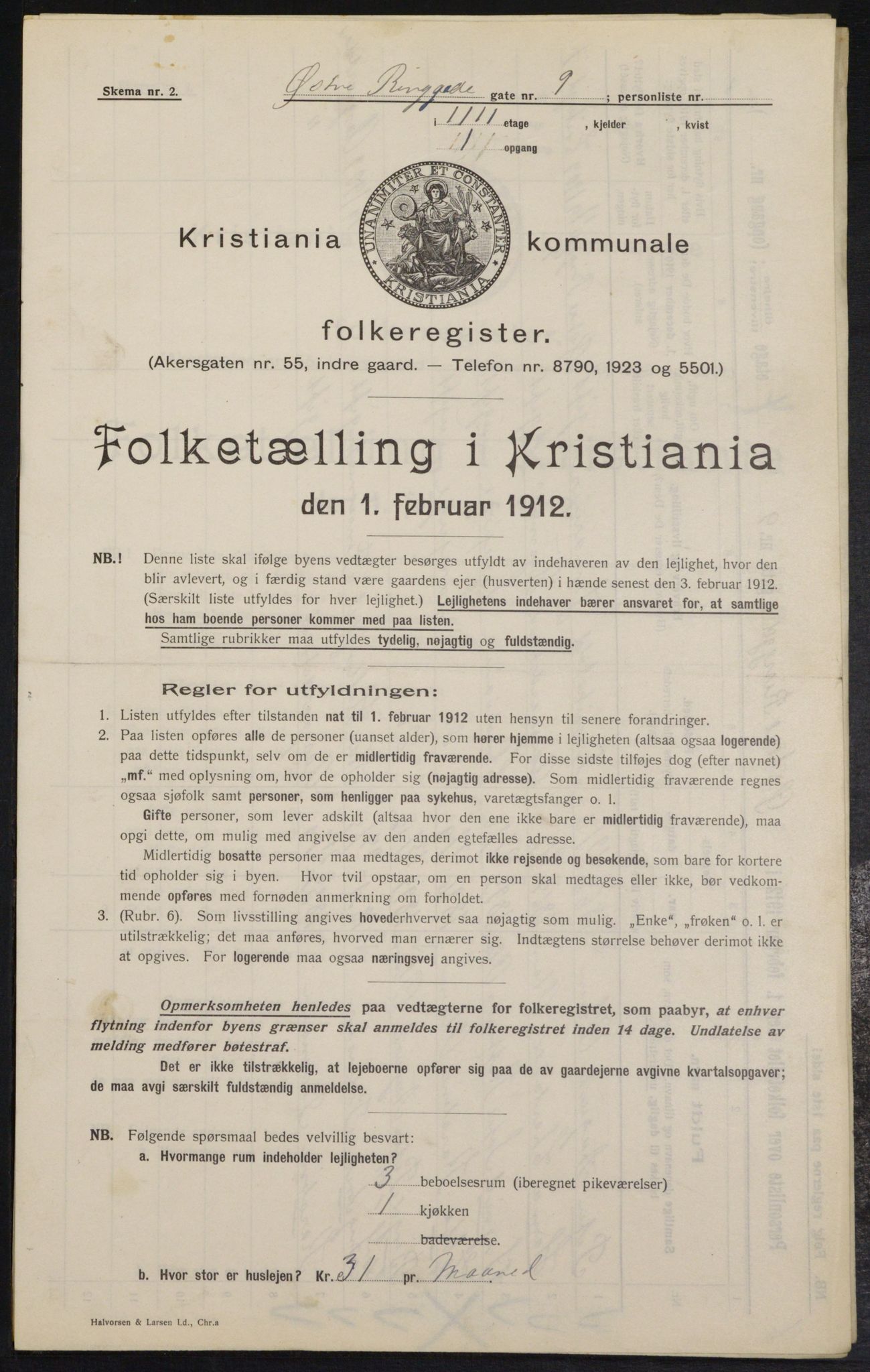 OBA, Kommunal folketelling 1.2.1912 for Kristiania, 1912, s. 129475