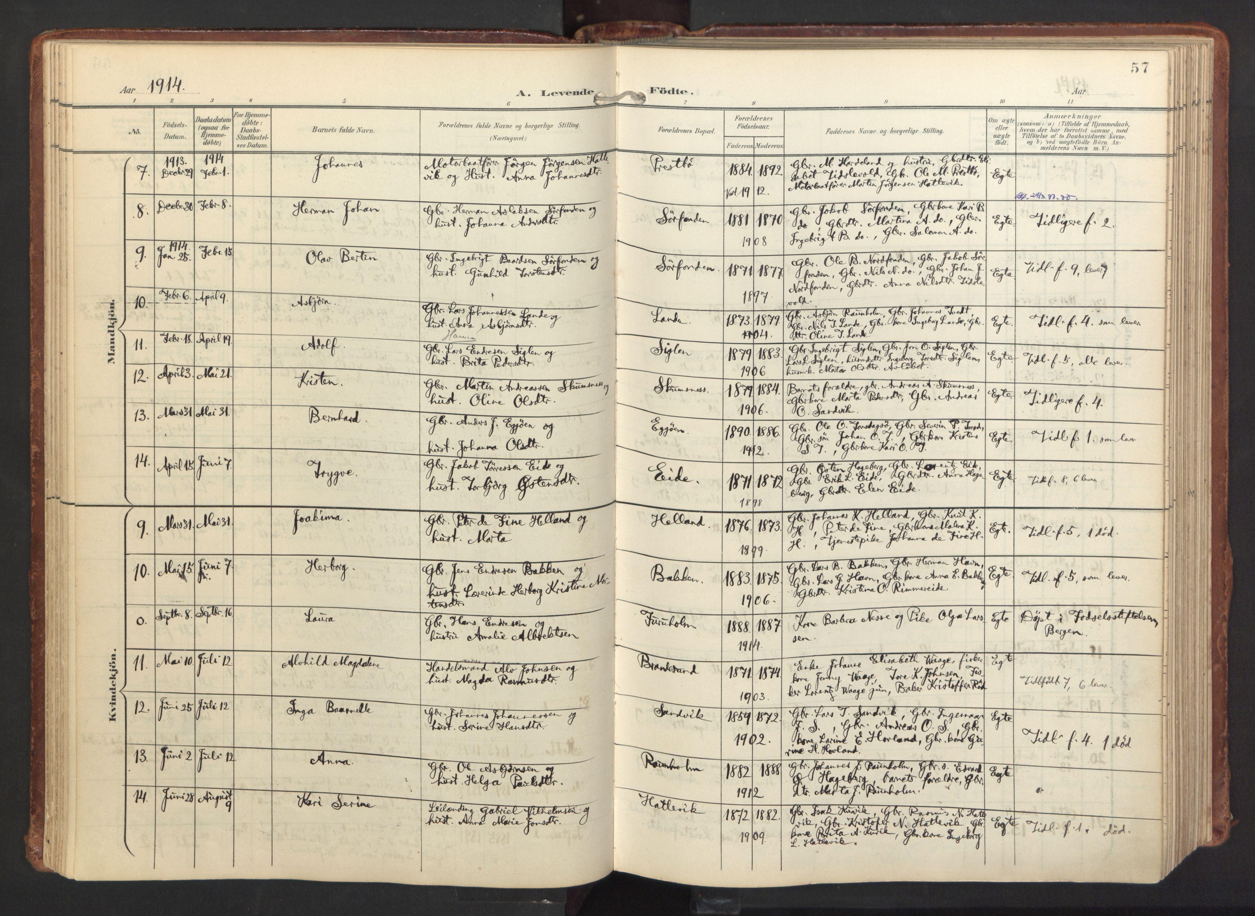 Fitjar sokneprestembete, AV/SAB-A-99926: Ministerialbok nr. A 3, 1900-1918, s. 57