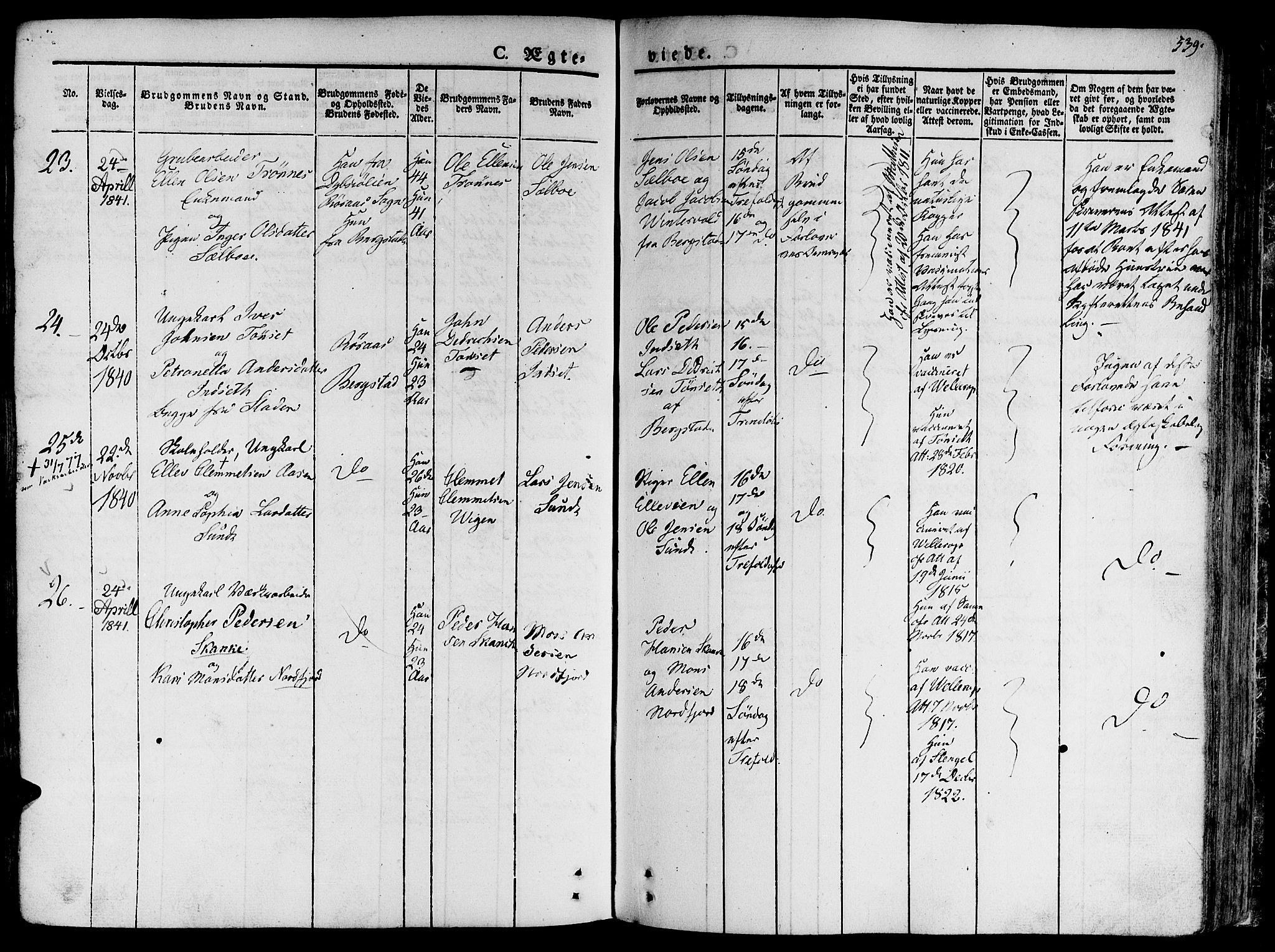 Ministerialprotokoller, klokkerbøker og fødselsregistre - Sør-Trøndelag, AV/SAT-A-1456/681/L0930: Ministerialbok nr. 681A08, 1829-1844, s. 539