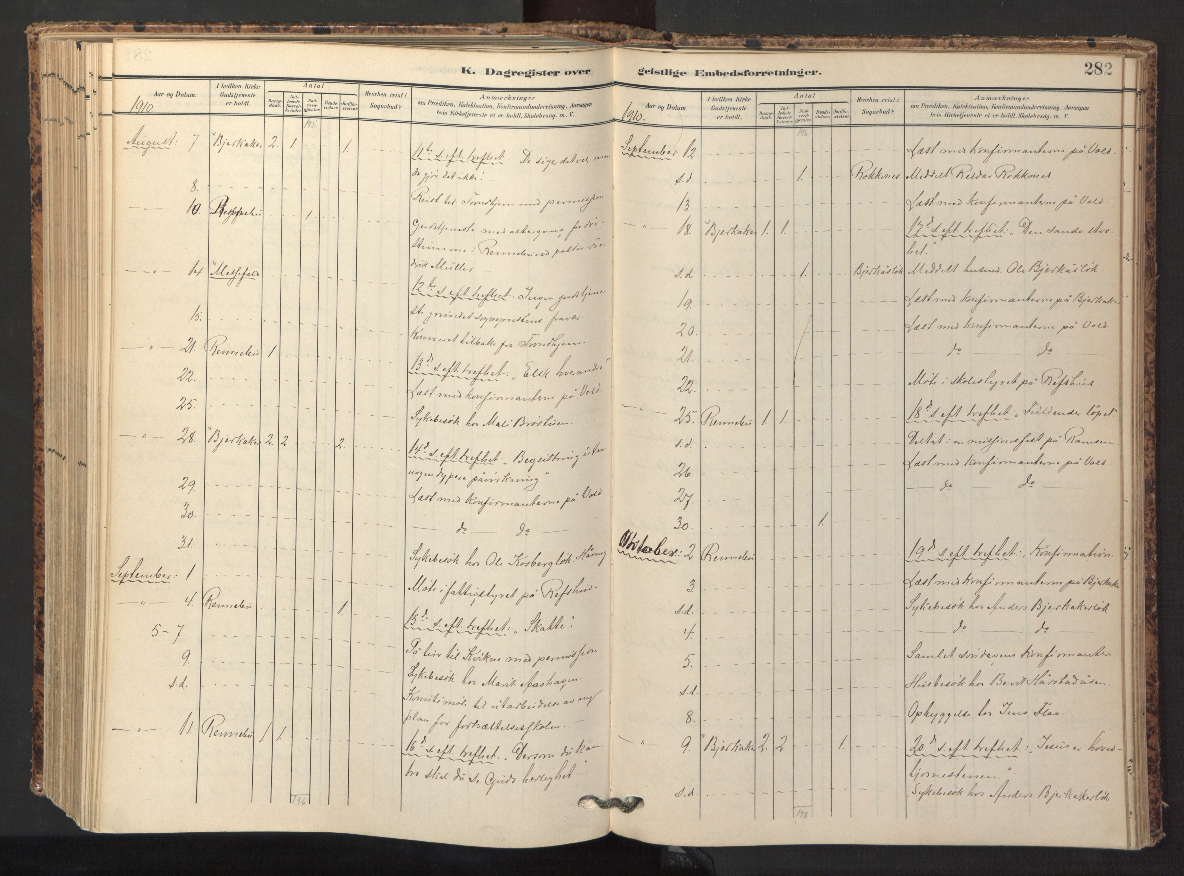Ministerialprotokoller, klokkerbøker og fødselsregistre - Sør-Trøndelag, AV/SAT-A-1456/674/L0873: Ministerialbok nr. 674A05, 1908-1923, s. 282