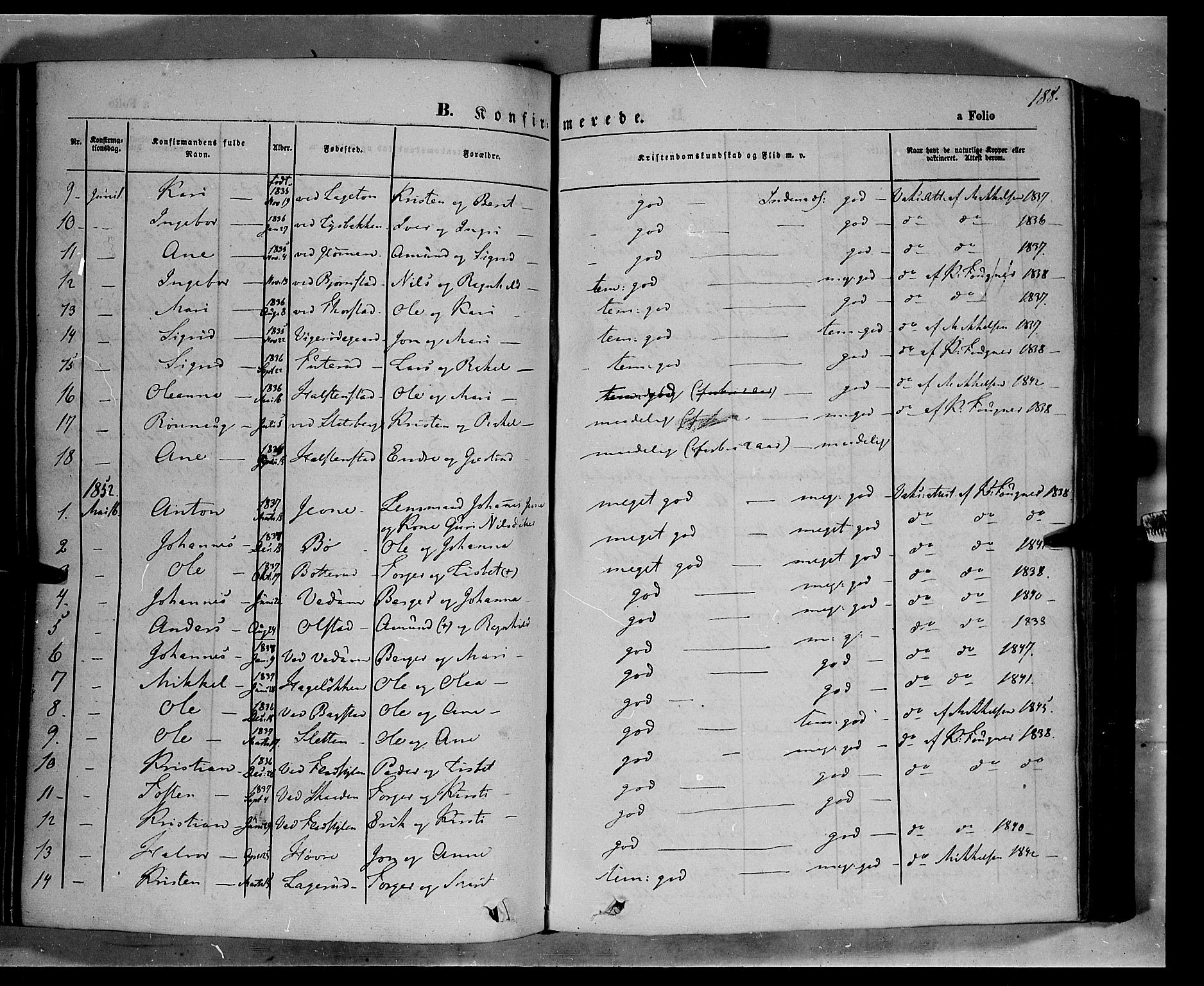 Øyer prestekontor, AV/SAH-PREST-084/H/Ha/Haa/L0005: Ministerialbok nr. 5, 1842-1857, s. 188
