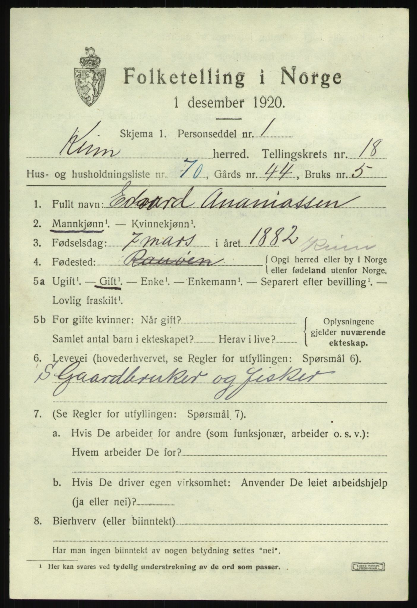 SAB, Folketelling 1920 for 1437 Kinn herred, 1920, s. 6985