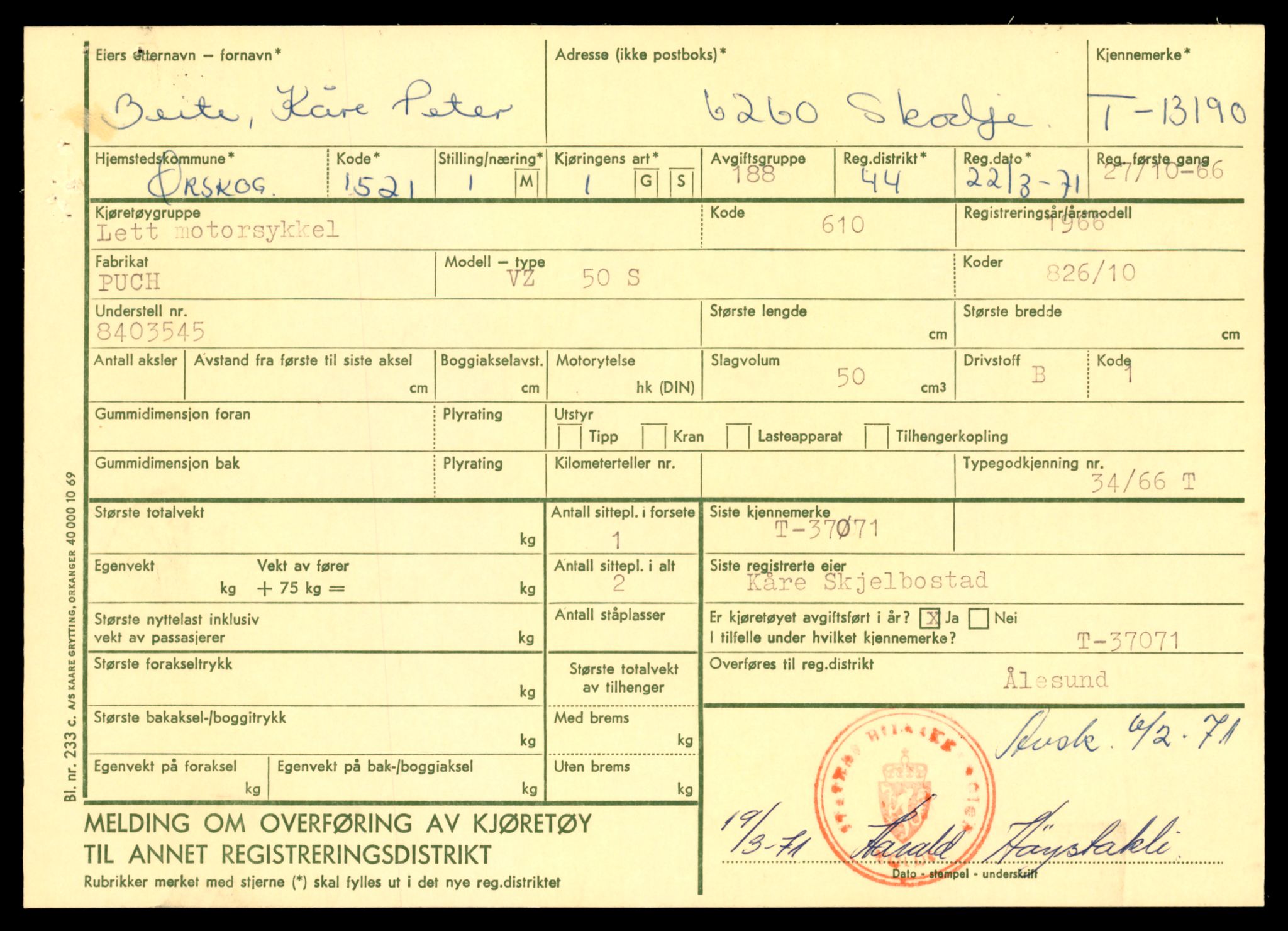 Møre og Romsdal vegkontor - Ålesund trafikkstasjon, AV/SAT-A-4099/F/Fe/L0038: Registreringskort for kjøretøy T 13180 - T 13360, 1927-1998, s. 185