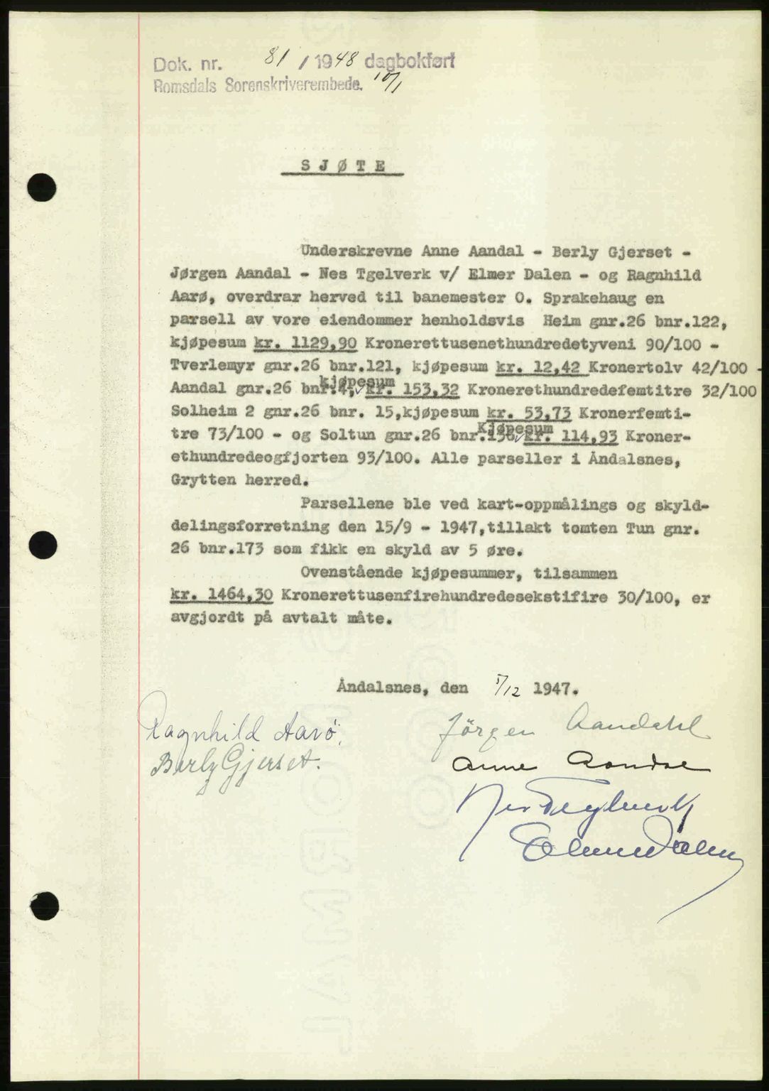 Romsdal sorenskriveri, SAT/A-4149/1/2/2C: Pantebok nr. A25, 1948-1948, Dagboknr: 81/1948