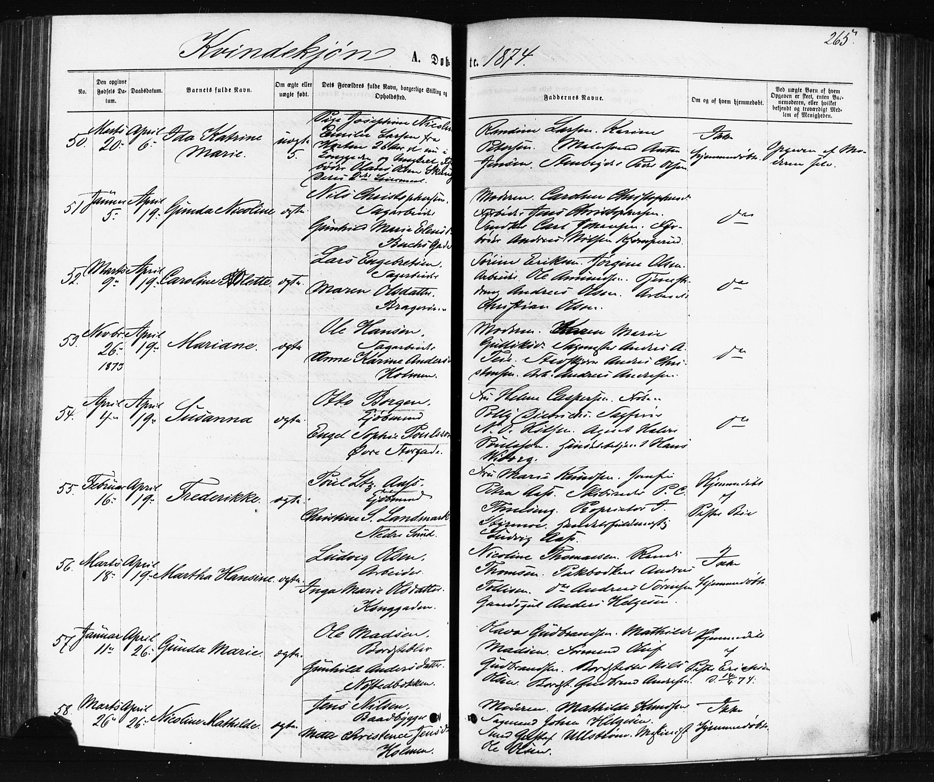 Bragernes kirkebøker, SAKO/A-6/F/Fb/L0004: Ministerialbok nr. II 4, 1869-1875, s. 265