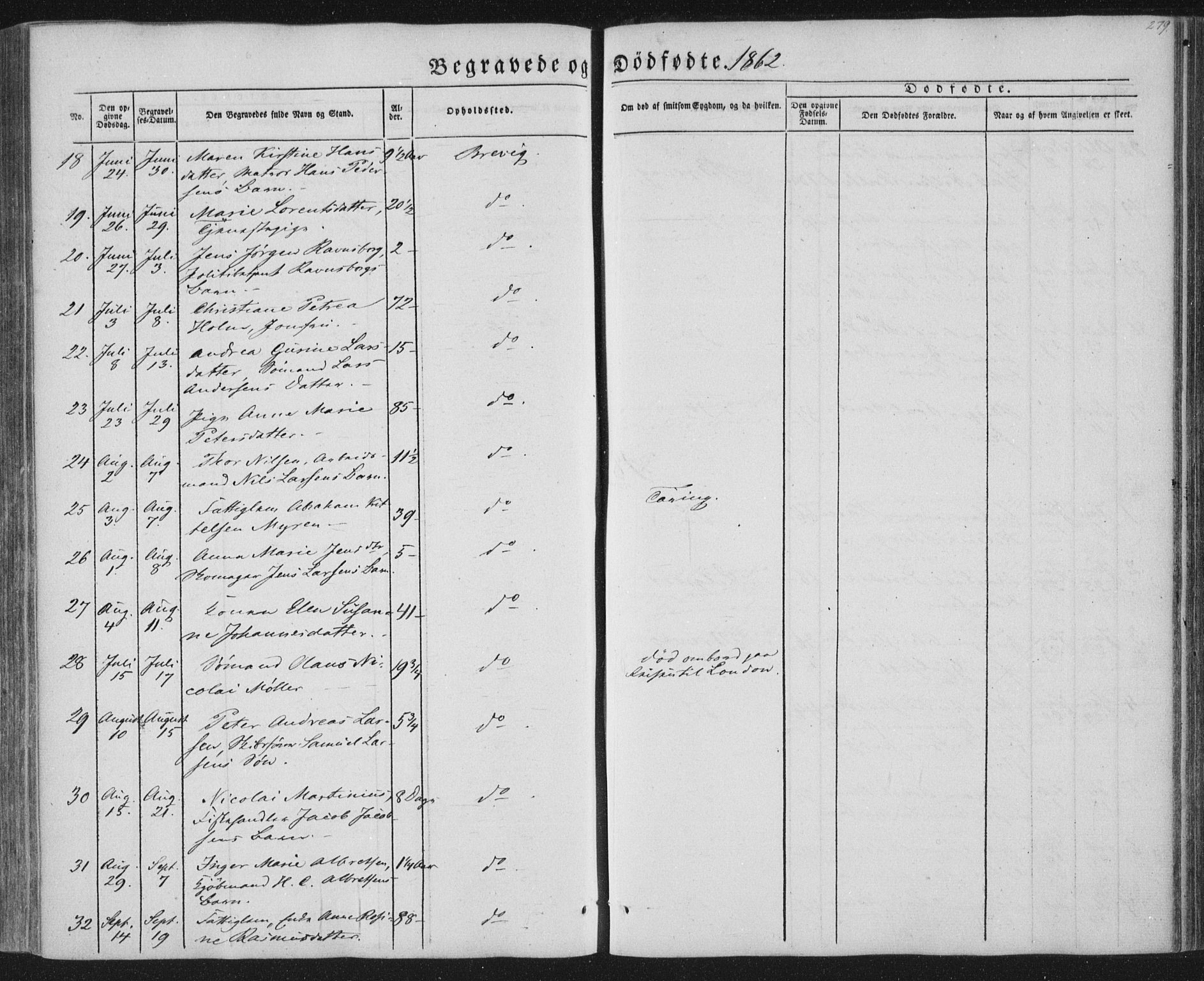 Brevik kirkebøker, AV/SAKO-A-255/F/Fa/L0005: Ministerialbok nr. 5, 1847-1865, s. 279