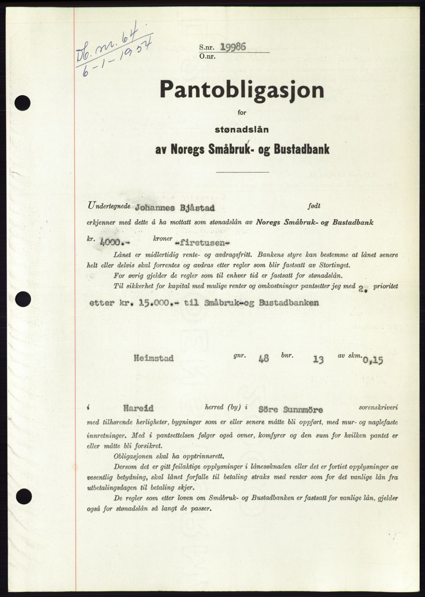 Søre Sunnmøre sorenskriveri, AV/SAT-A-4122/1/2/2C/L0124: Pantebok nr. 12B, 1953-1954, Dagboknr: 64/1954
