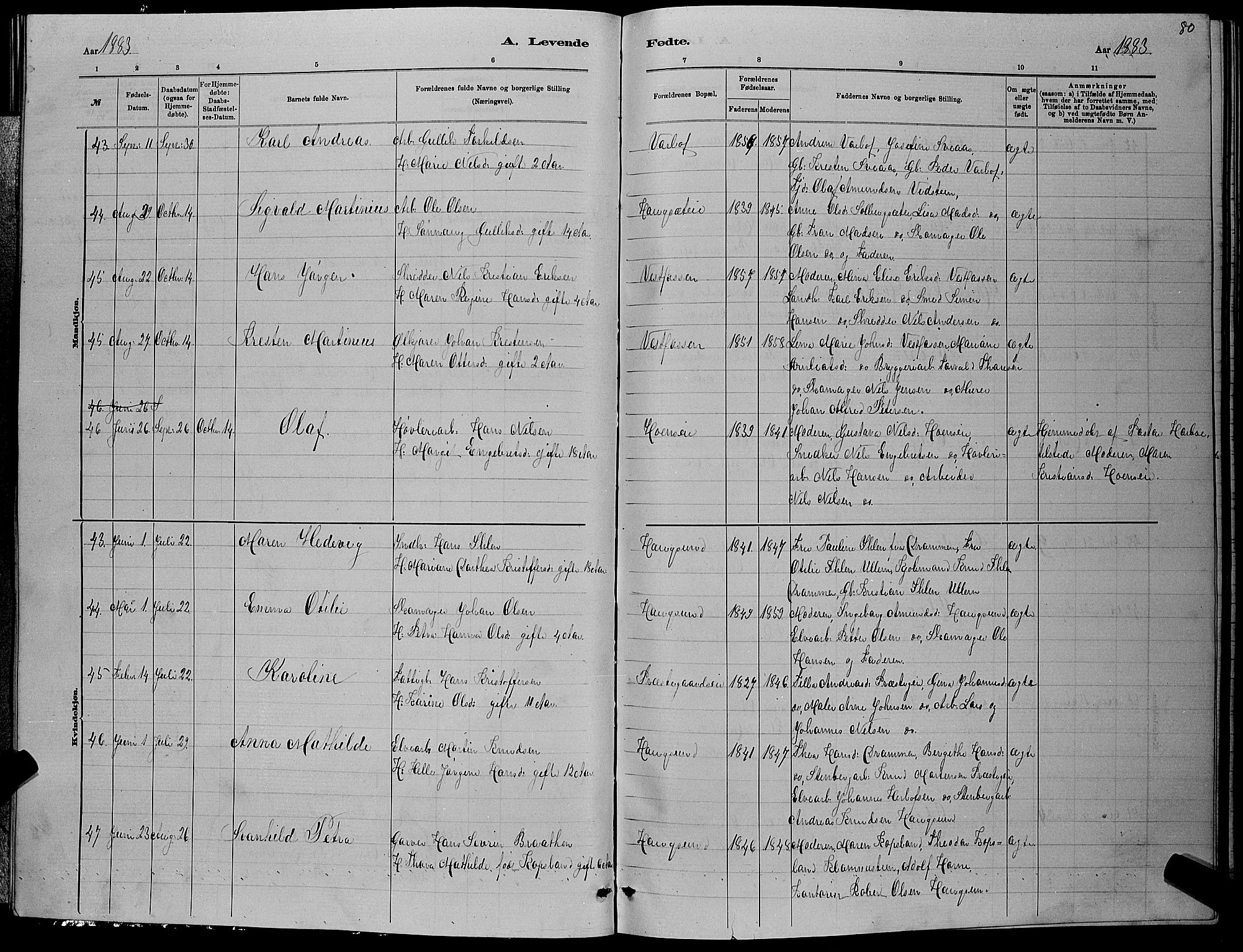 Eiker kirkebøker, AV/SAKO-A-4/G/Ga/L0005: Klokkerbok nr. I 5, 1878-1887, s. 80