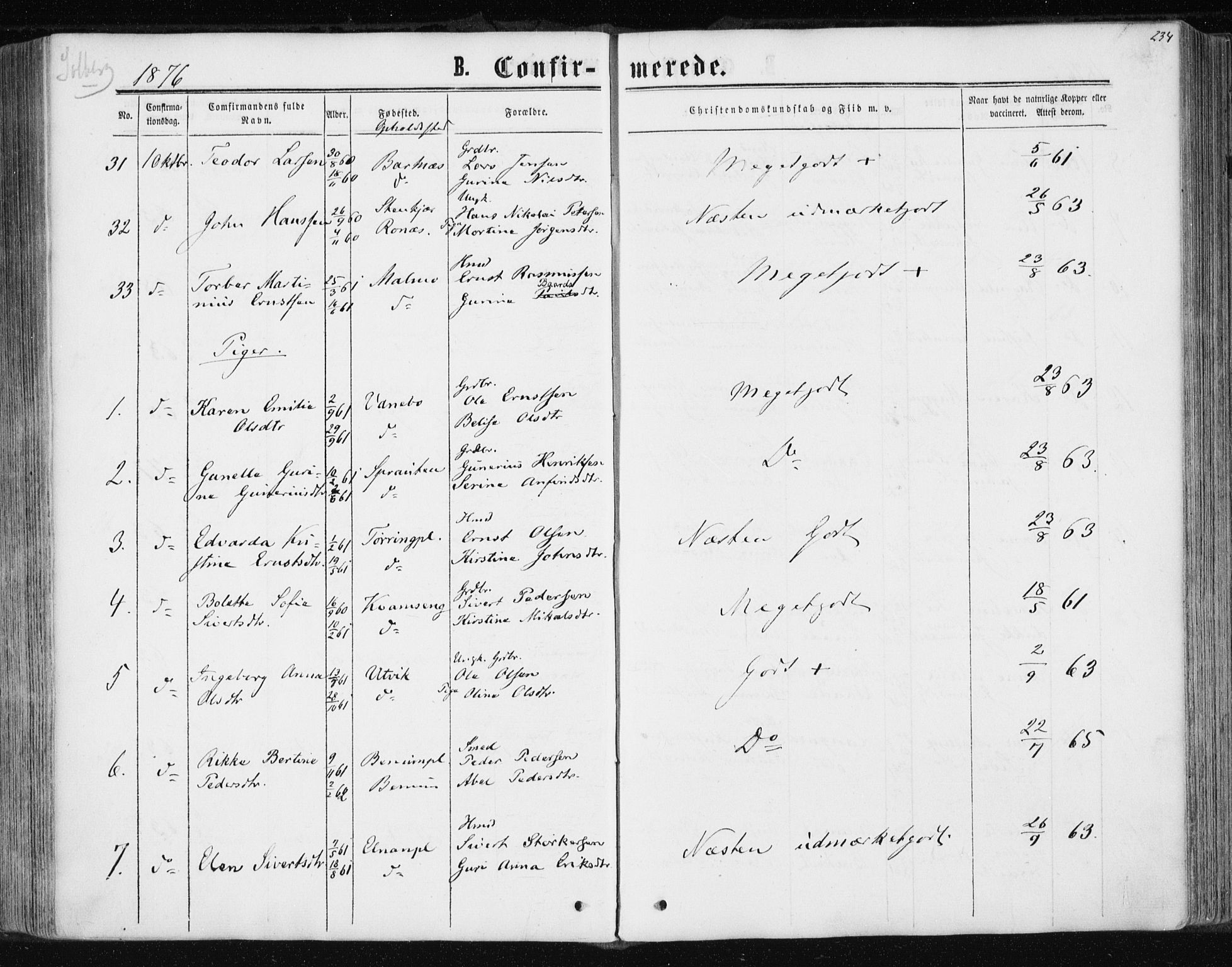 Ministerialprotokoller, klokkerbøker og fødselsregistre - Nord-Trøndelag, SAT/A-1458/741/L0394: Ministerialbok nr. 741A08, 1864-1877, s. 234