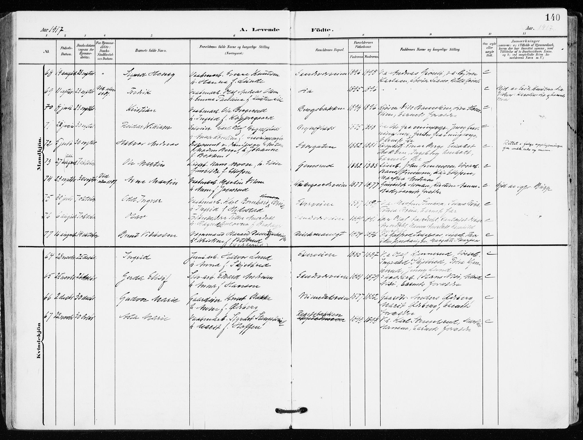 Kongsberg kirkebøker, AV/SAKO-A-22/F/Fb/L0004: Ministerialbok nr. II 4, 1906-1918, s. 140