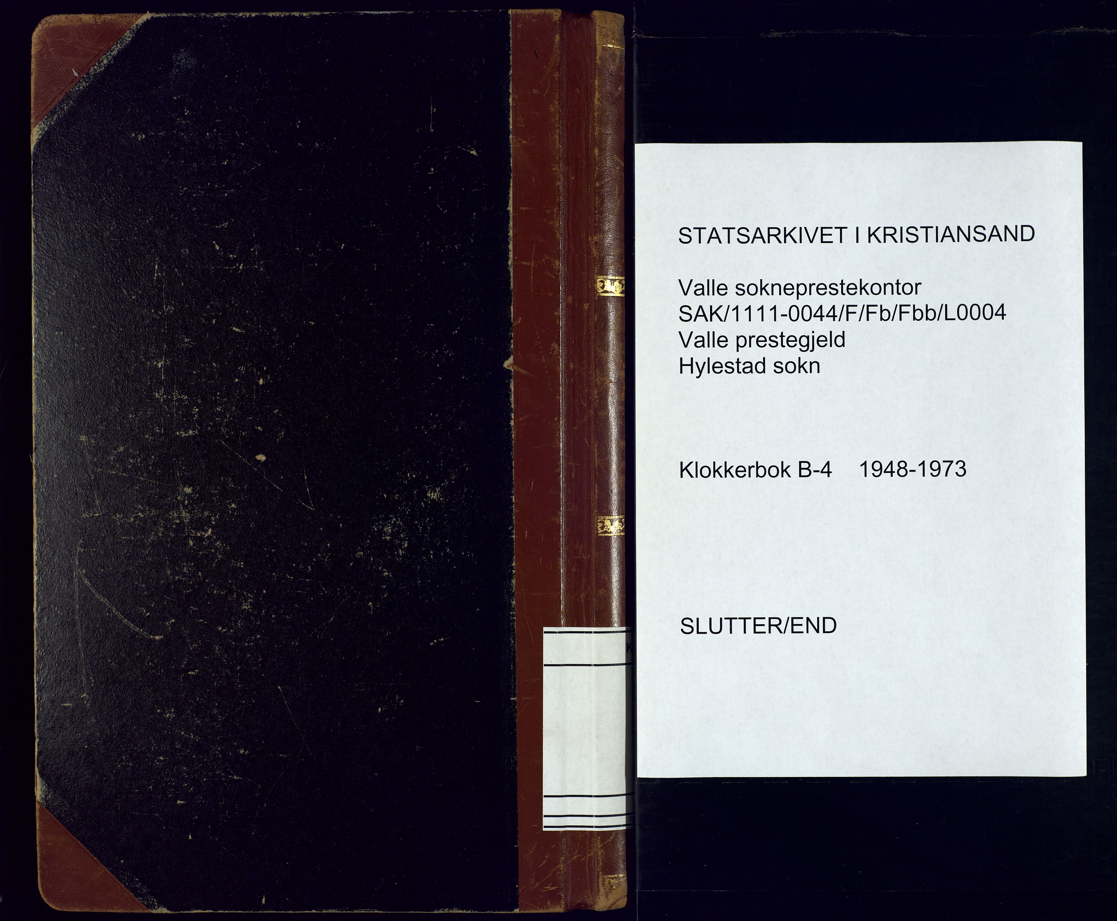 Valle sokneprestkontor, AV/SAK-1111-0044/F/Fb/Fbb/L0004: Klokkerbok nr. B-4, 1948-1973