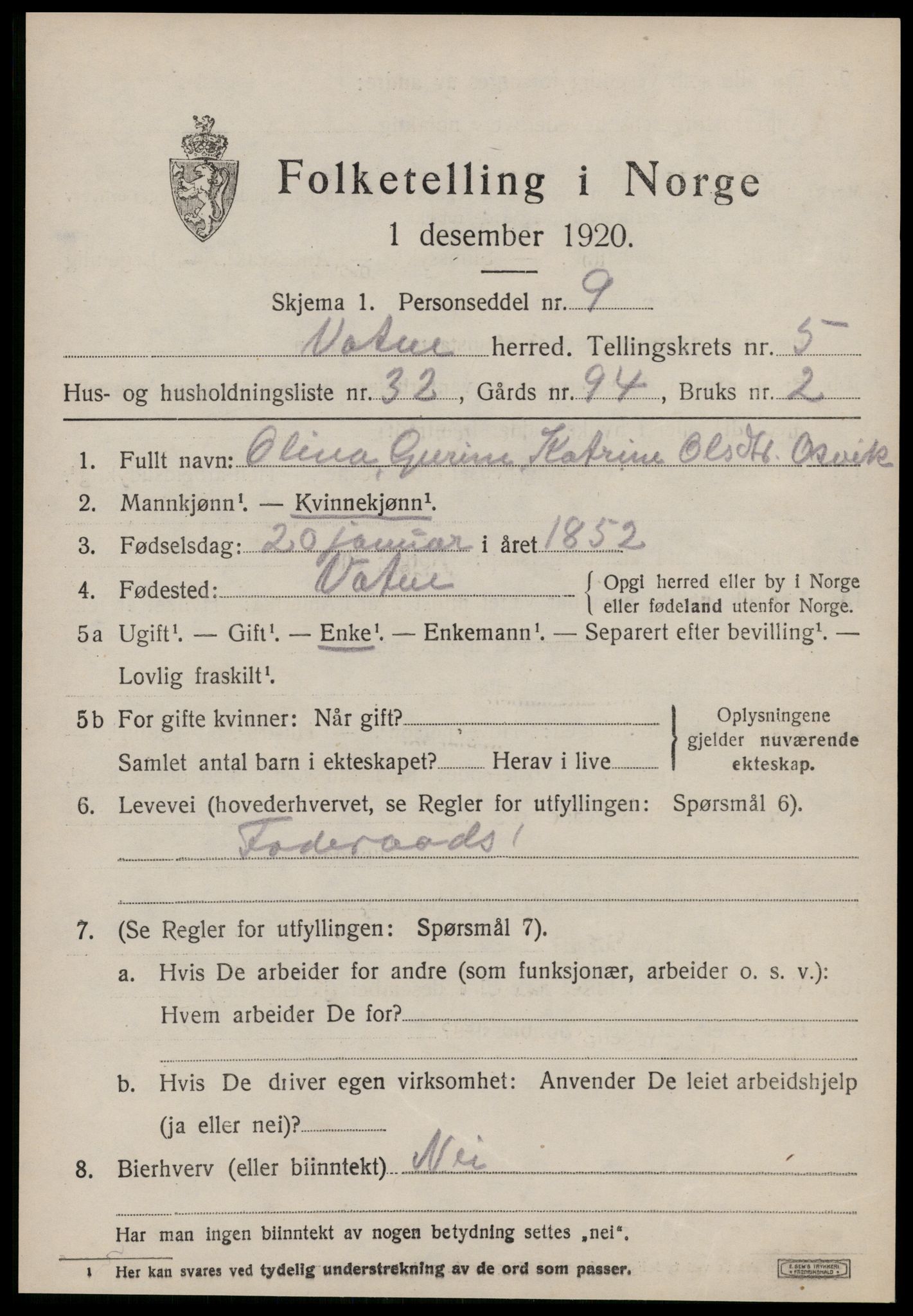 SAT, Folketelling 1920 for 1530 Vatne herred, 1920, s. 2646