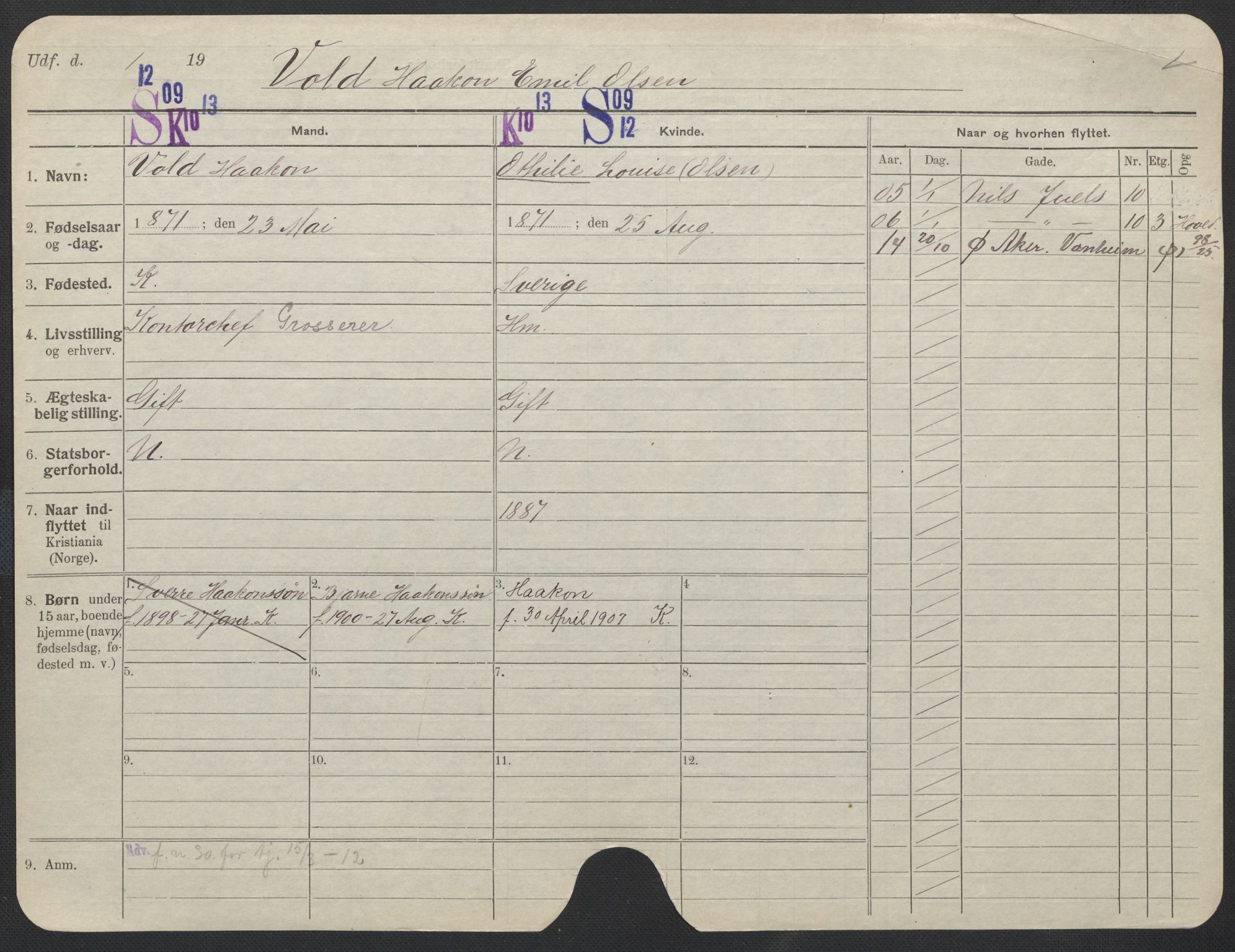 Oslo folkeregister, Registerkort, SAO/A-11715/F/Fa/Fac/L0011: Menn, 1906-1914, s. 925a
