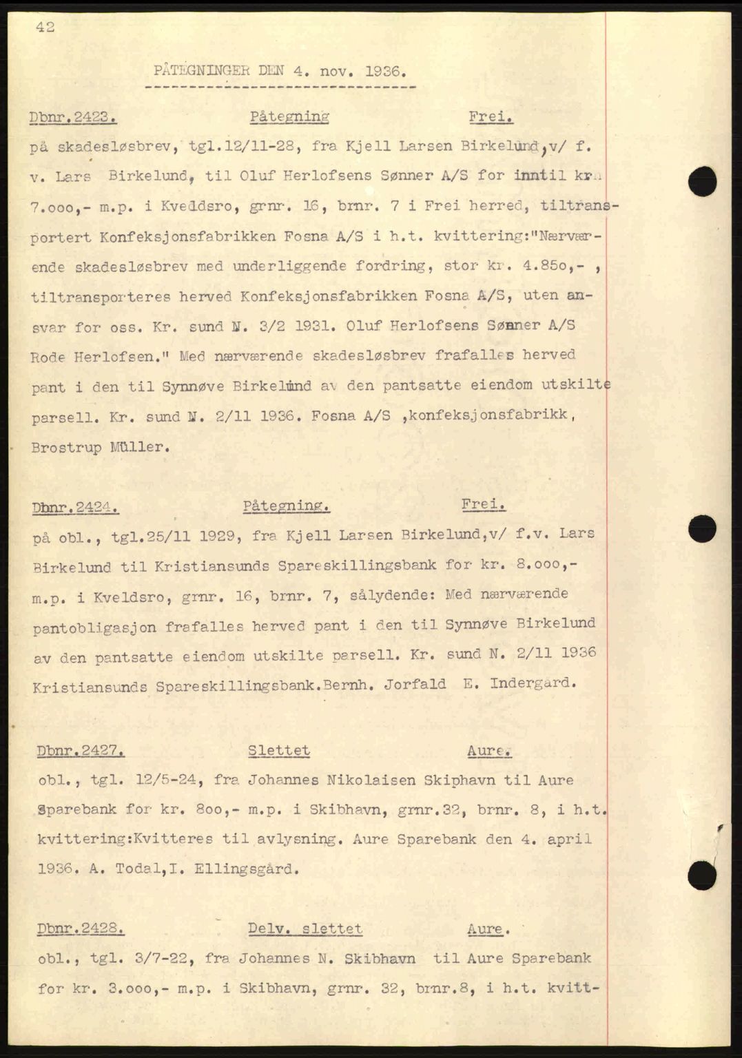 Nordmøre sorenskriveri, SAT/A-4132/1/2/2Ca: Pantebok nr. C80, 1936-1939, Dagboknr: 2423/1936