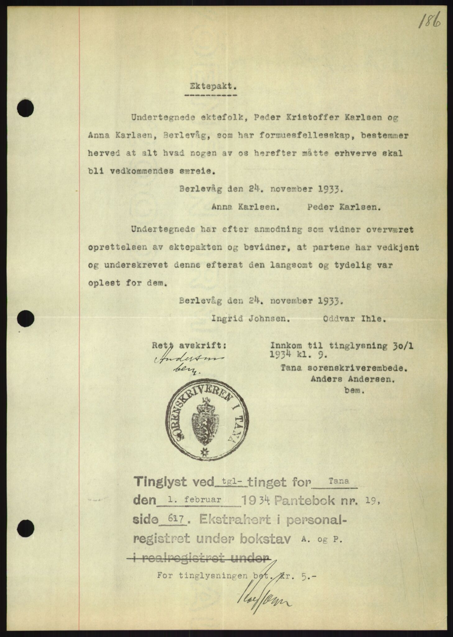 Oslo byskriverembete, AV/SAO-A-10227/2/G/Gb/L0072: Tinglyste ektepakter, Finnmark, bind 1, 1928-1950