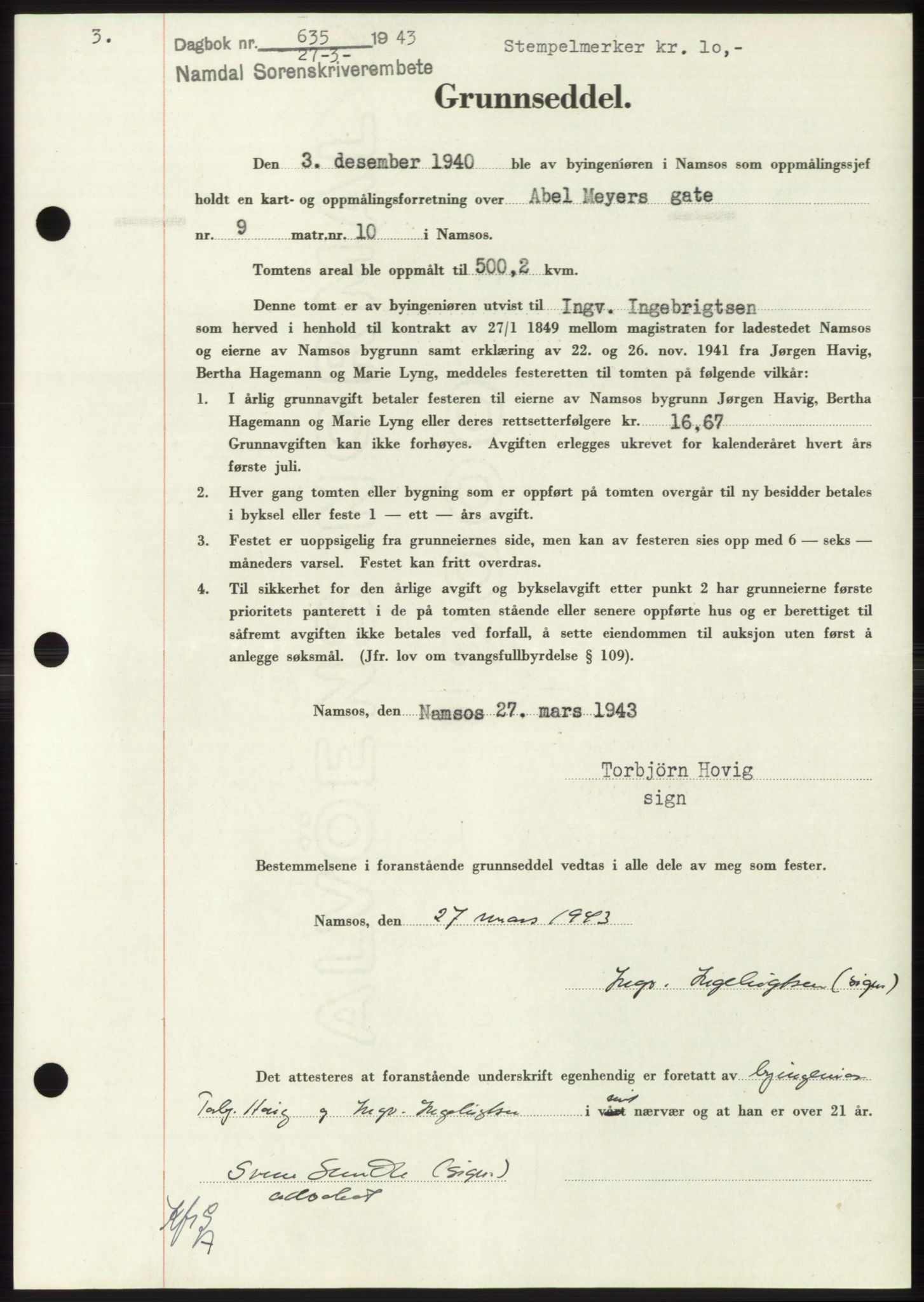 Namdal sorenskriveri, SAT/A-4133/1/2/2C: Pantebok nr. -, 1942-1943, Dagboknr: 635/1943