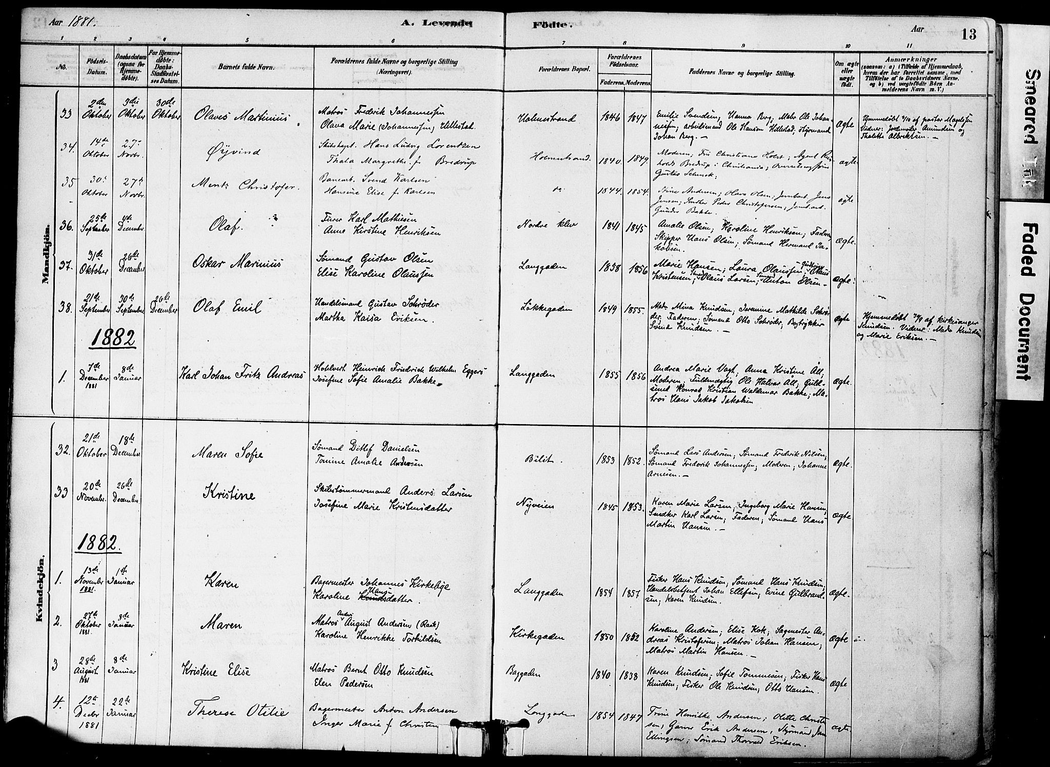 Holmestrand kirkebøker, AV/SAKO-A-346/F/Fa/L0004: Ministerialbok nr. 4, 1880-1901, s. 13