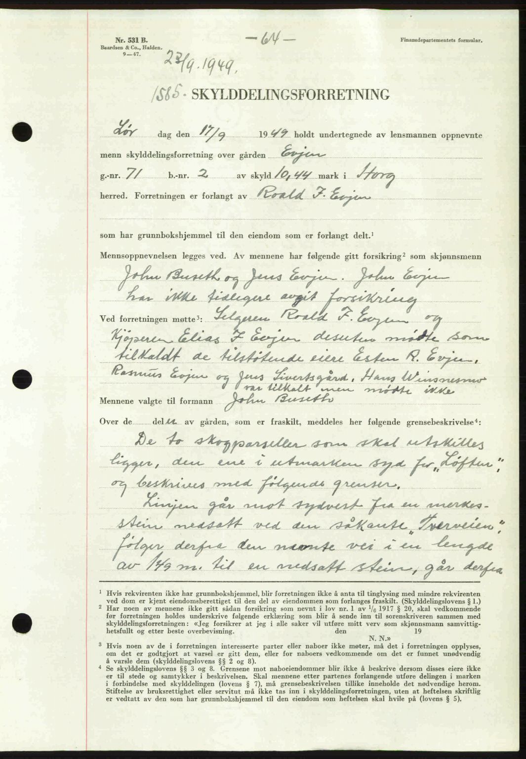 Gauldal sorenskriveri, SAT/A-0014/1/2/2C: Pantebok nr. A8, 1949-1949, Dagboknr: 1585/1949