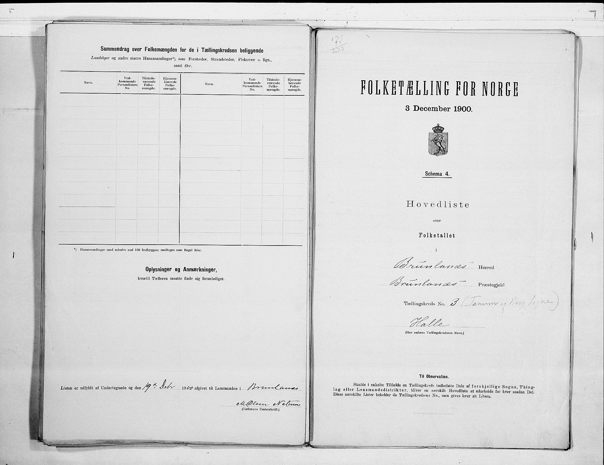 RA, Folketelling 1900 for 0726 Brunlanes herred, 1900, s. 10