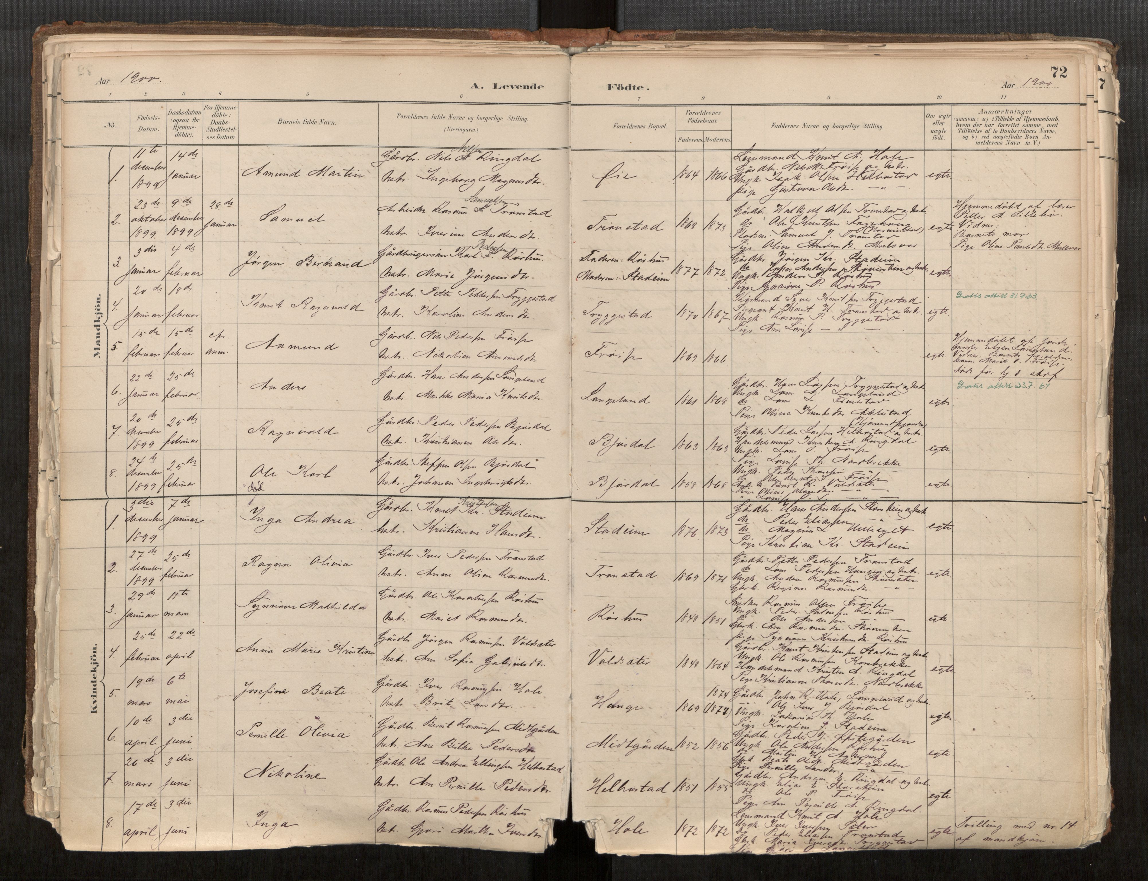 Sunnylven sokneprestkontor, AV/SAT-A-1007/H/Ha/Haa/L0002: Ministerialbok nr. 517A09, 1882-1939, s. 72