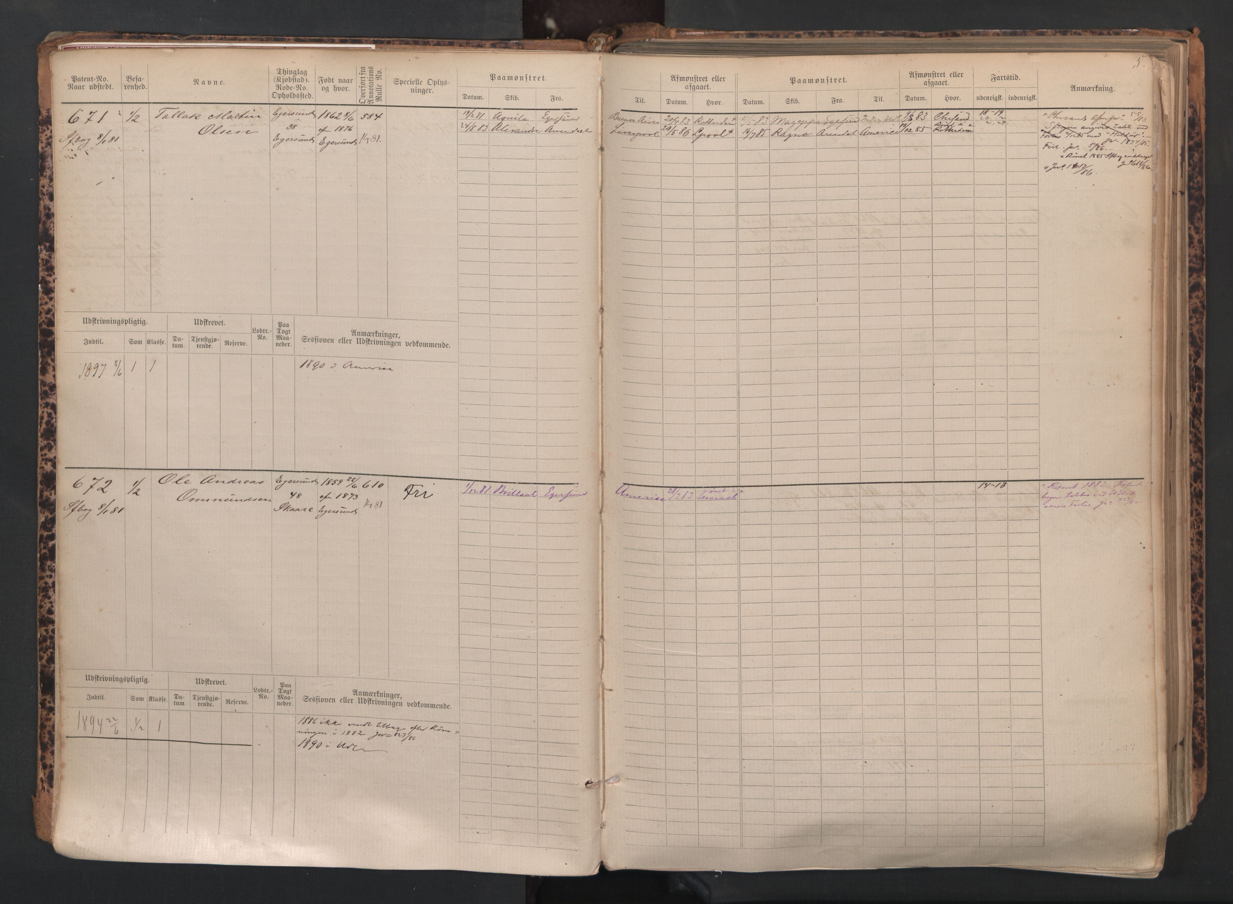 Egersund mønstringskrets, AV/SAK-2031-0019/F/Fb/L0002: Hovedrulle nr 667-1330, O-4, 1880-1940, s. 6