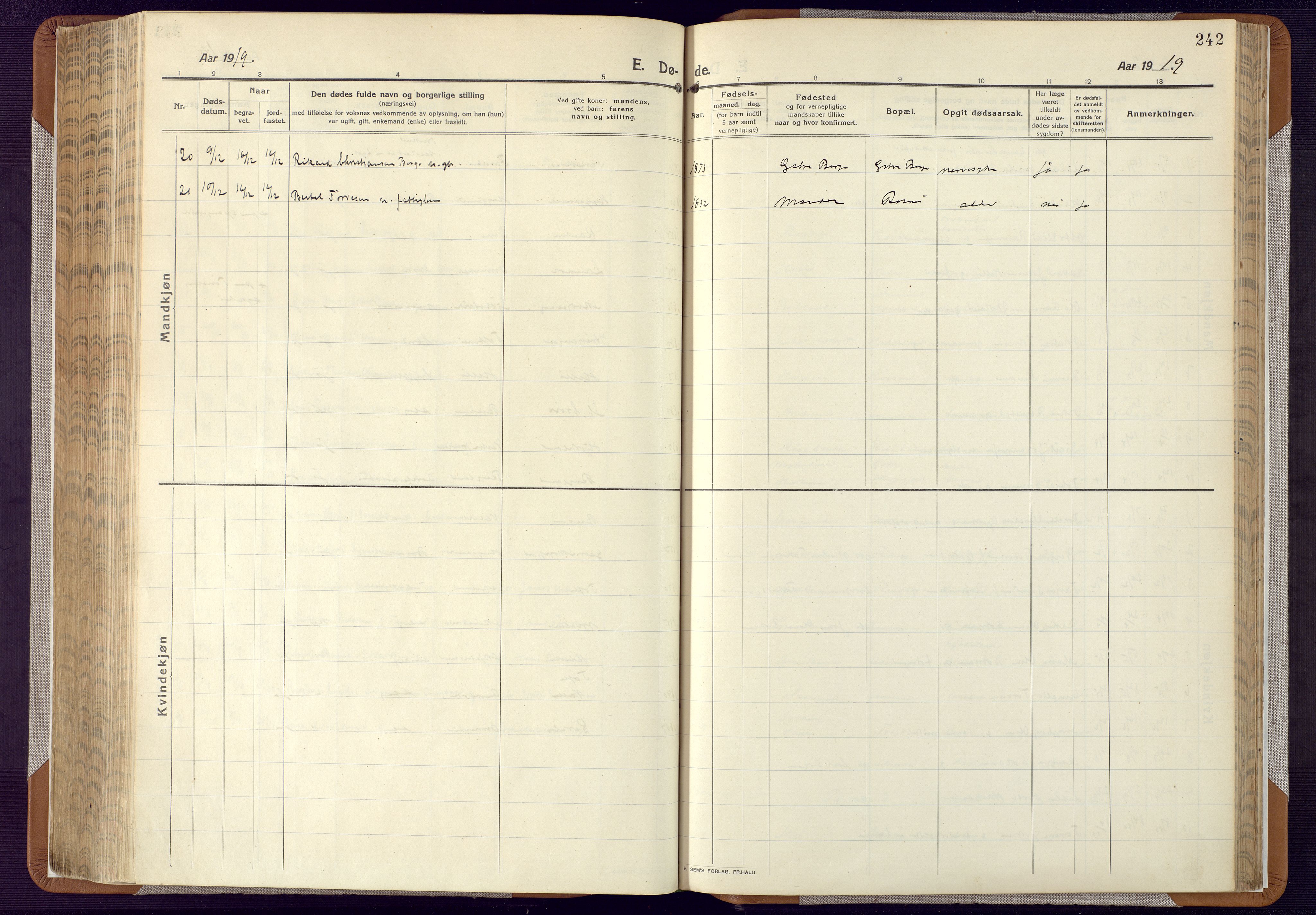 Mandal sokneprestkontor, SAK/1111-0030/F/Fa/Faa/L0022: Ministerialbok nr. A 22, 1913-1925, s. 242