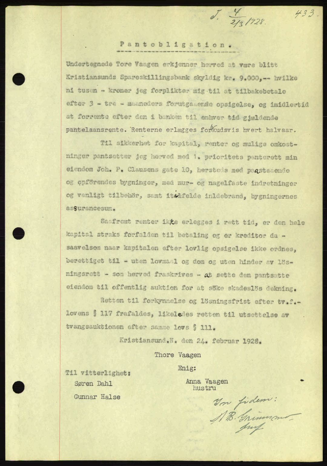 Kristiansund byfogd, AV/SAT-A-4587/A/27: Pantebok nr. 21, 1926-1928, Tingl.dato: 02.03.1928