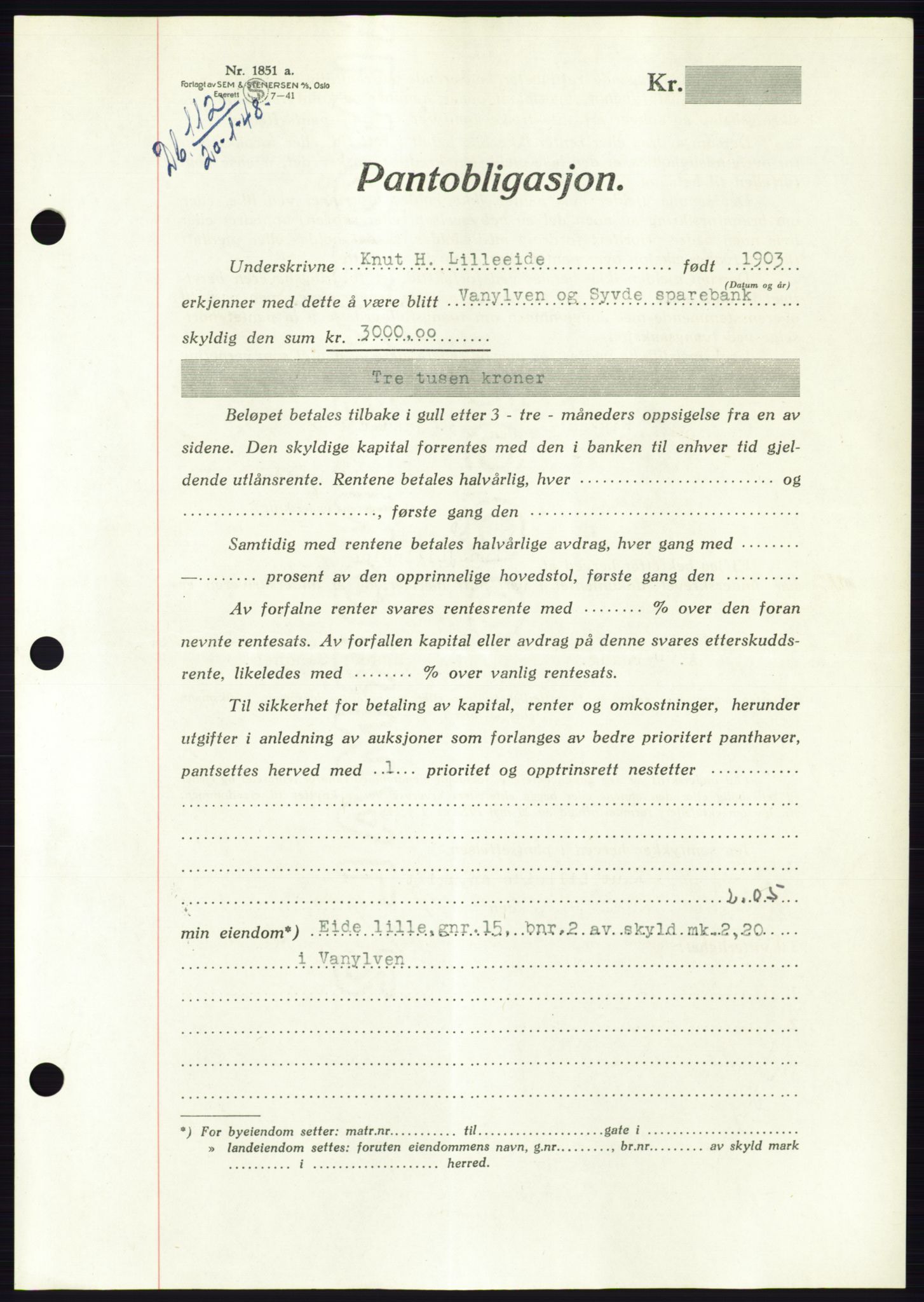 Søre Sunnmøre sorenskriveri, AV/SAT-A-4122/1/2/2C/L0115: Pantebok nr. 3B, 1947-1948, Dagboknr: 112/1948