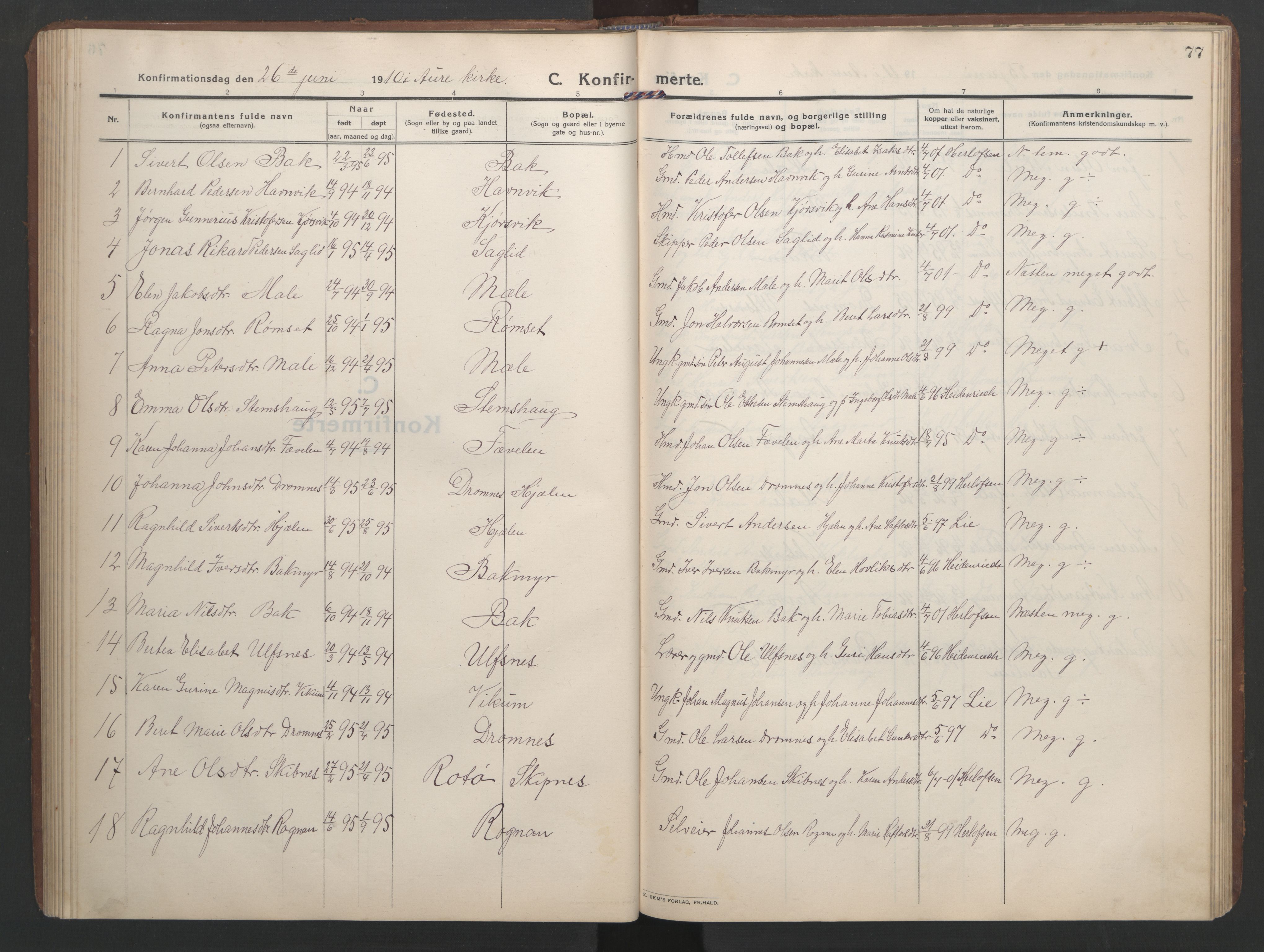 Ministerialprotokoller, klokkerbøker og fødselsregistre - Møre og Romsdal, AV/SAT-A-1454/579/L0919: Klokkerbok nr. 579C01, 1909-1957, s. 77