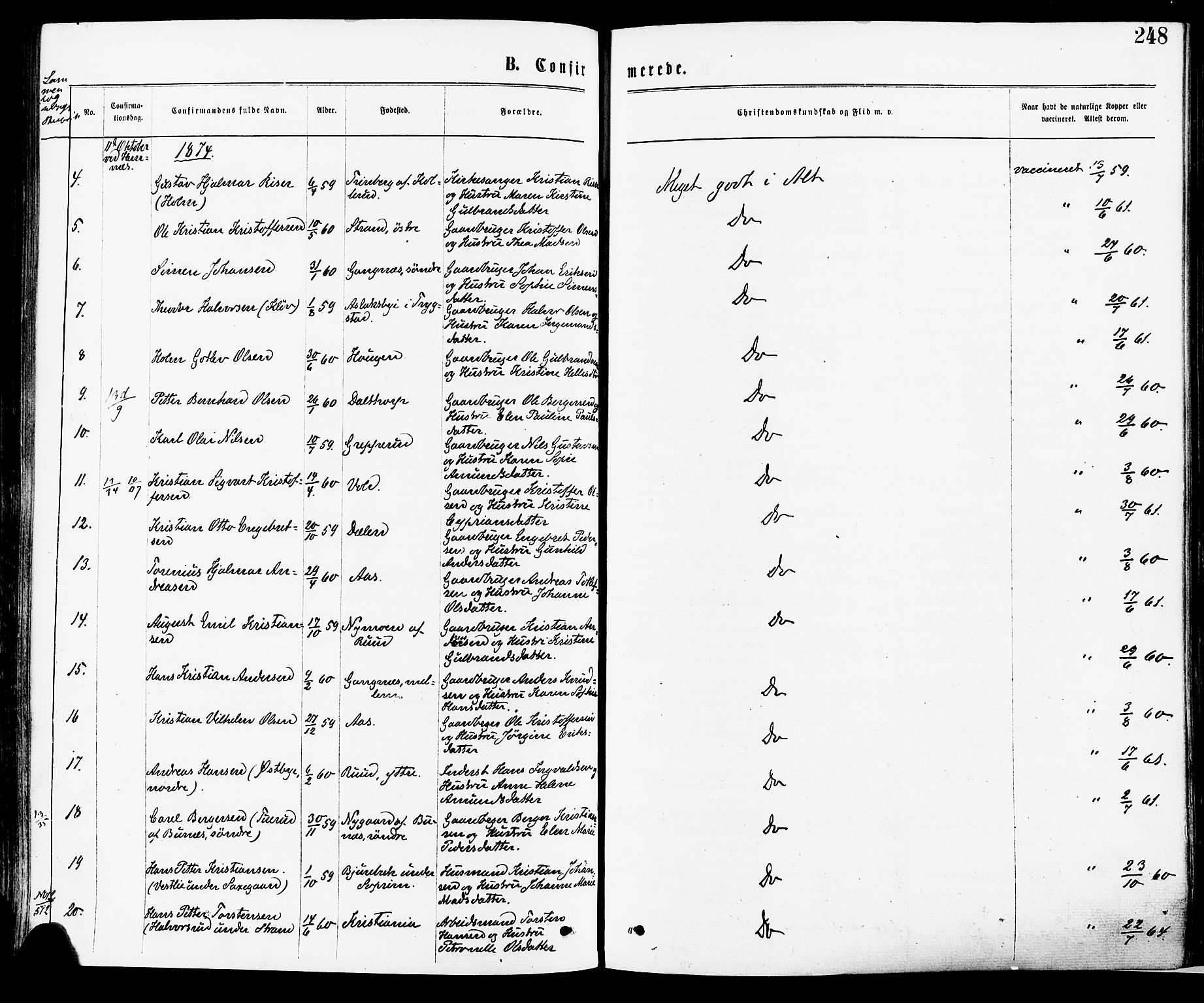 Høland prestekontor Kirkebøker, AV/SAO-A-10346a/F/Fa/L0012.a: Ministerialbok nr. I 12A, 1869-1879, s. 248