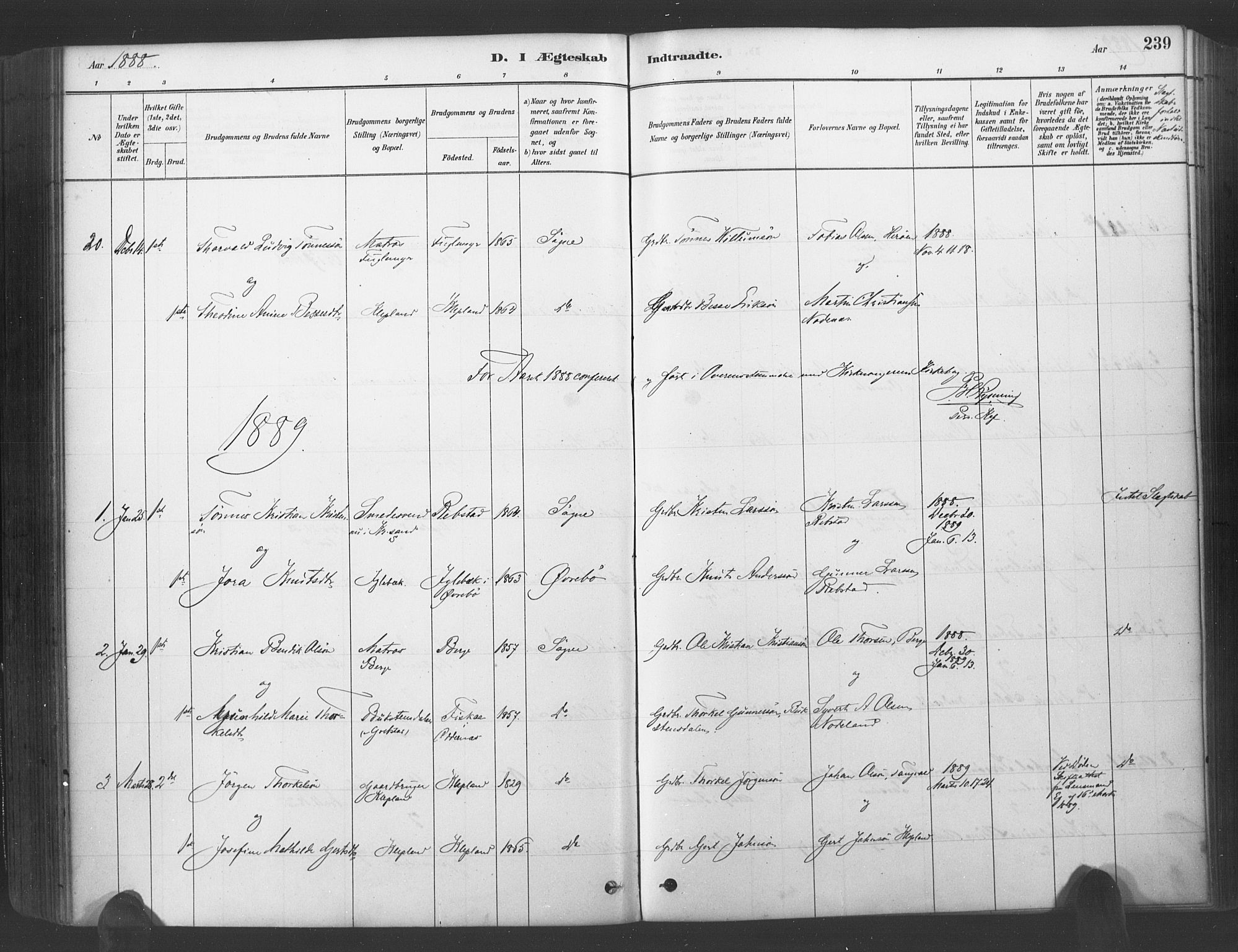 Søgne sokneprestkontor, SAK/1111-0037/F/Fa/Fab/L0012: Ministerialbok nr. A 12, 1880-1891, s. 239