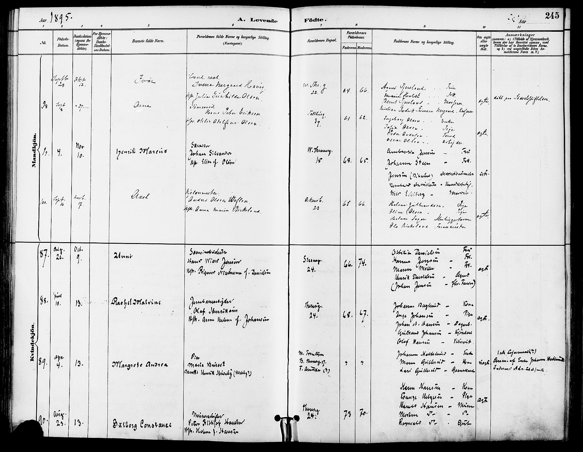 Gamle Aker prestekontor Kirkebøker, AV/SAO-A-10617a/F/L0008: Ministerialbok nr. 8, 1887-1896, s. 245