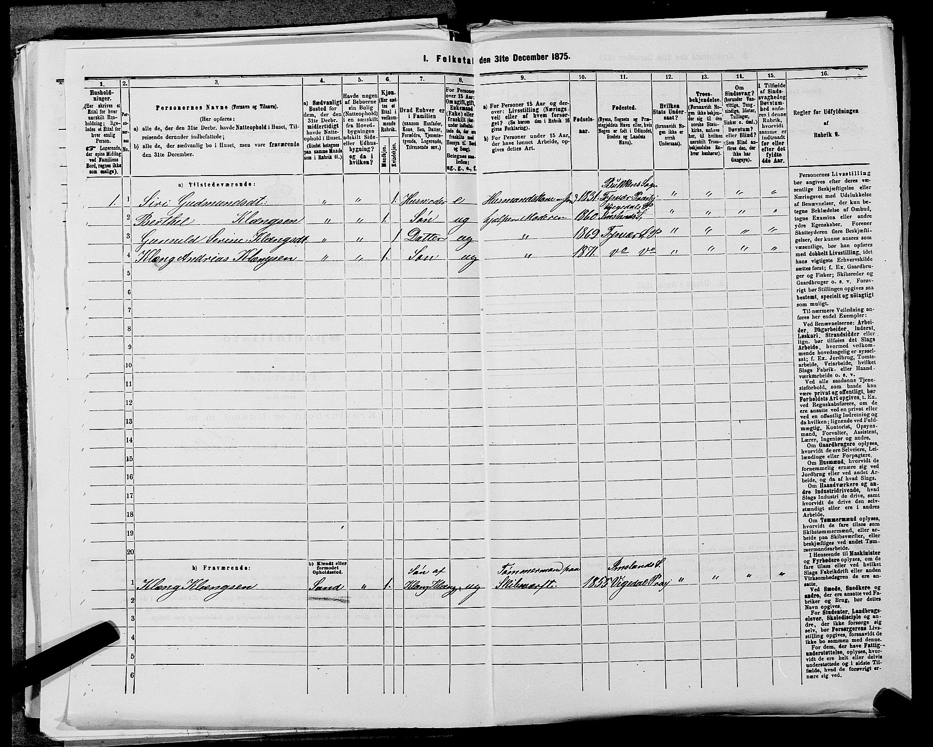 SAST, Folketelling 1875 for 1146P Tysvær prestegjeld, 1875, s. 495