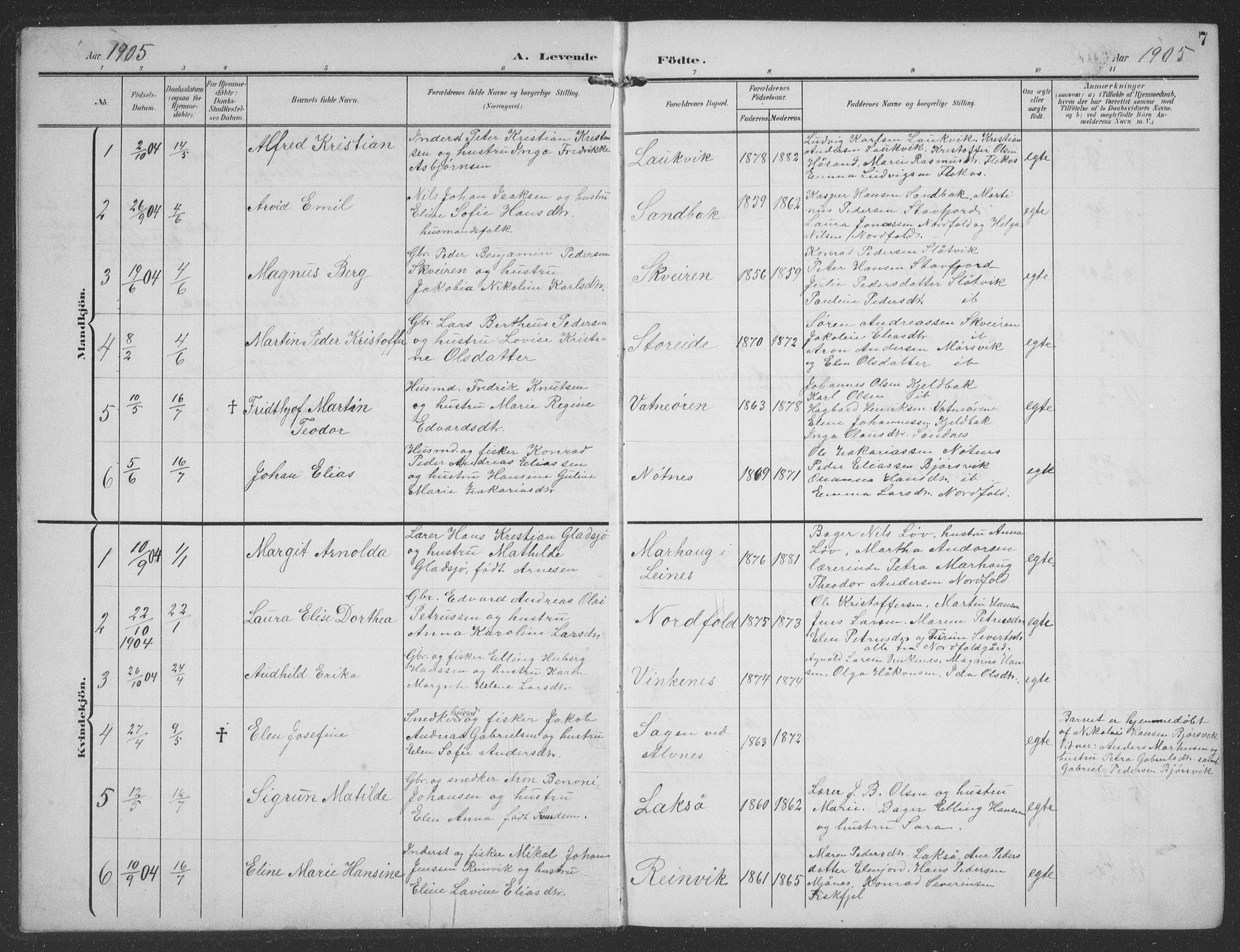 Ministerialprotokoller, klokkerbøker og fødselsregistre - Nordland, AV/SAT-A-1459/858/L0835: Klokkerbok nr. 858C02, 1904-1940, s. 7