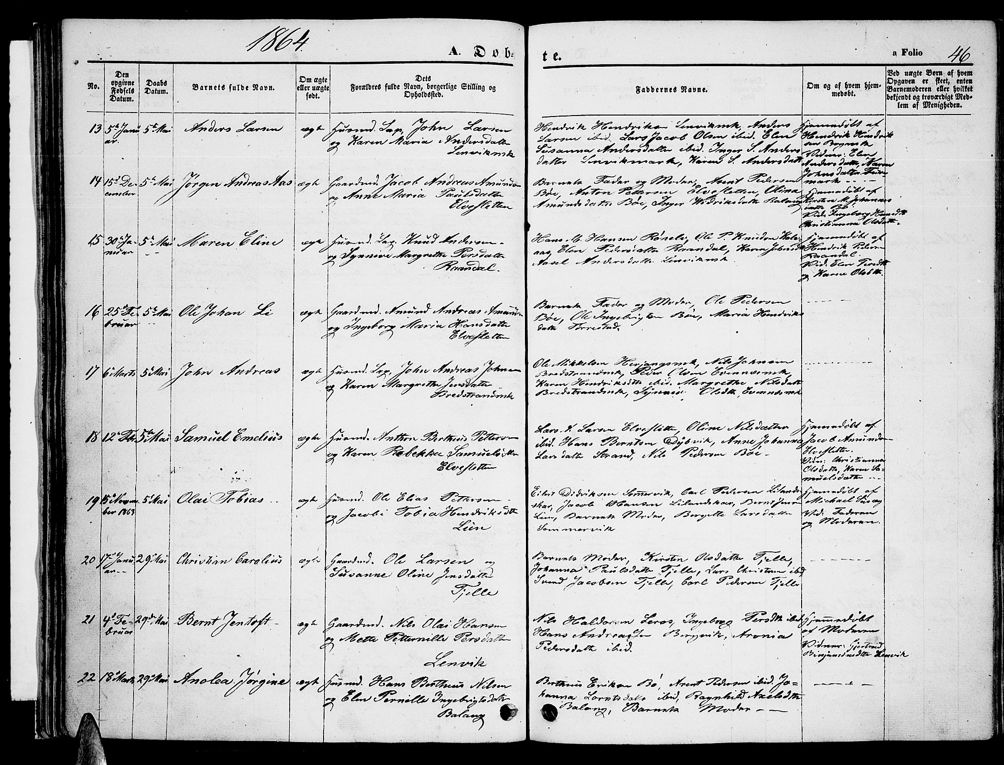 Ministerialprotokoller, klokkerbøker og fødselsregistre - Nordland, AV/SAT-A-1459/863/L0912: Klokkerbok nr. 863C02, 1858-1876, s. 46