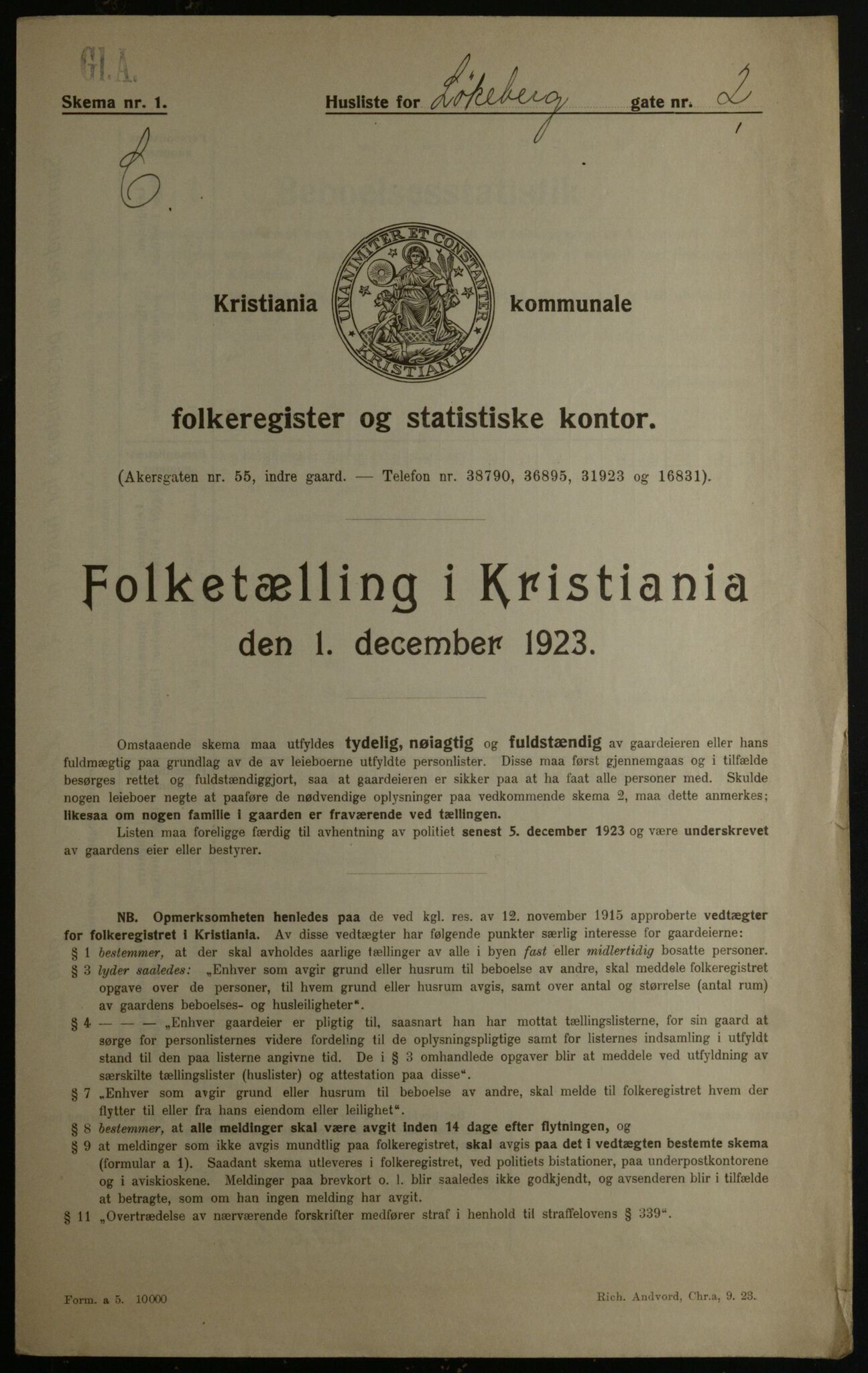 OBA, Kommunal folketelling 1.12.1923 for Kristiania, 1923, s. 65120