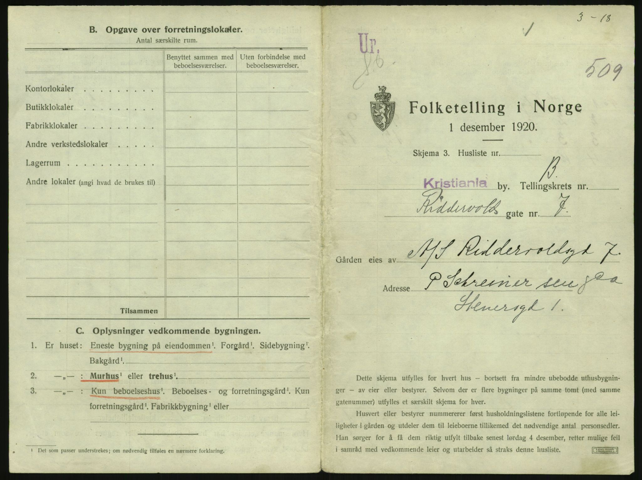 SAO, Folketelling 1920 for 0301 Kristiania kjøpstad, 1920, s. 83477