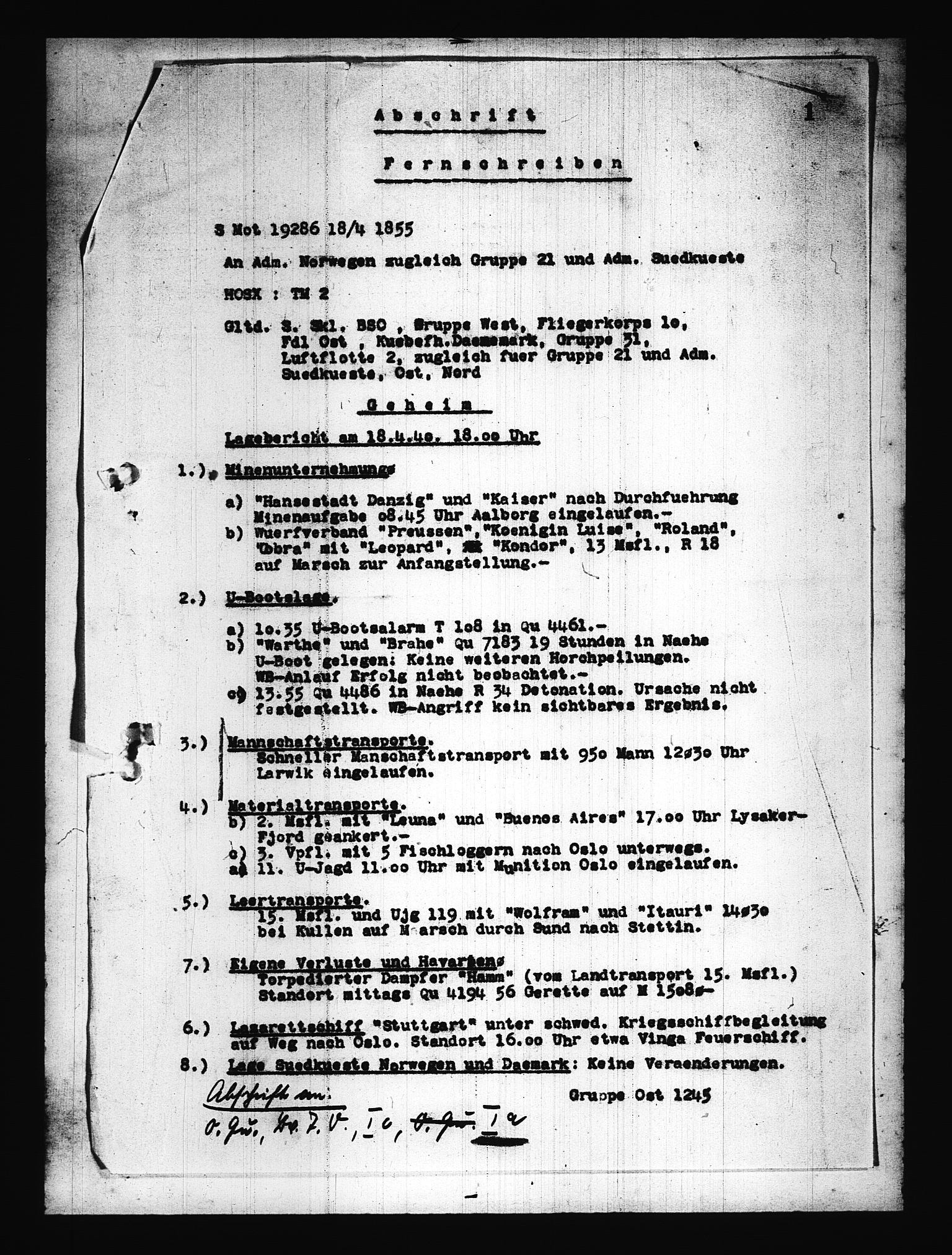 Documents Section, RA/RAFA-2200/V/L0076: Amerikansk mikrofilm "Captured German Documents".
Box No. 715.  FKA jnr. 619/1954., 1940, s. 657