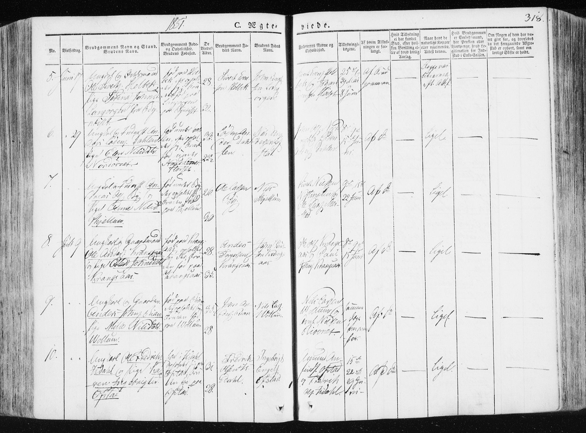 Ministerialprotokoller, klokkerbøker og fødselsregistre - Sør-Trøndelag, SAT/A-1456/665/L0771: Ministerialbok nr. 665A06, 1830-1856, s. 318