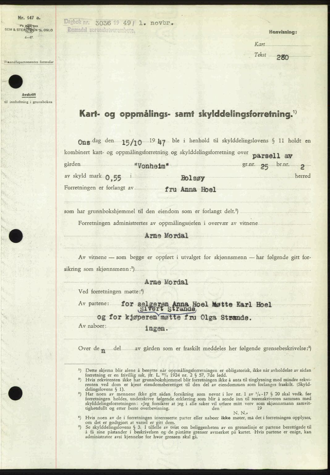 Romsdal sorenskriveri, SAT/A-4149/1/2/2C: Pantebok nr. A31, 1949-1949, Dagboknr: 3036/1949
