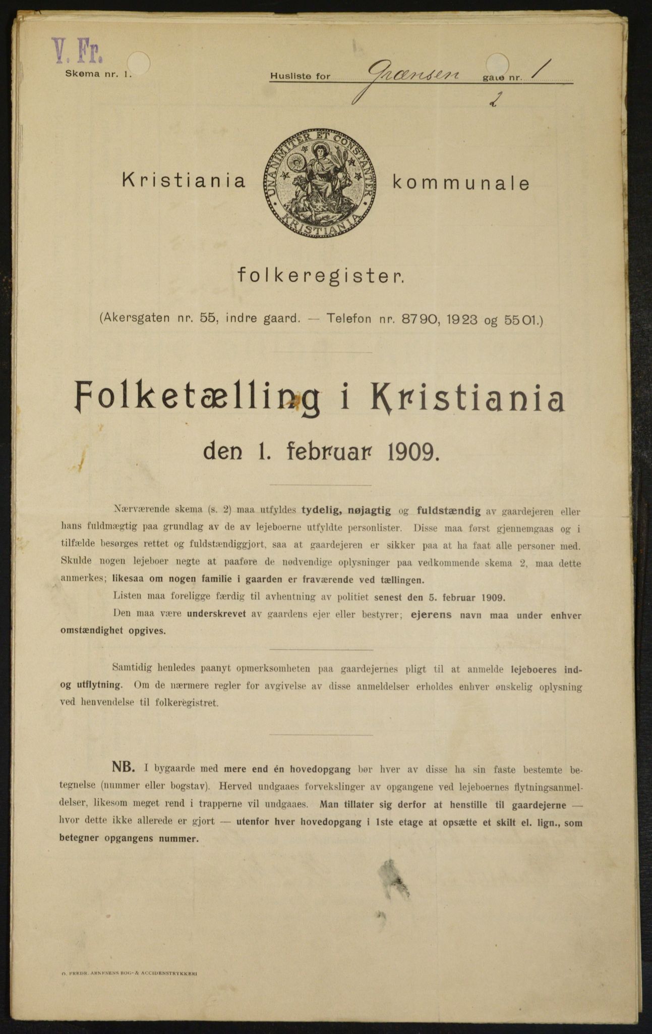 OBA, Kommunal folketelling 1.2.1909 for Kristiania kjøpstad, 1909, s. 26953