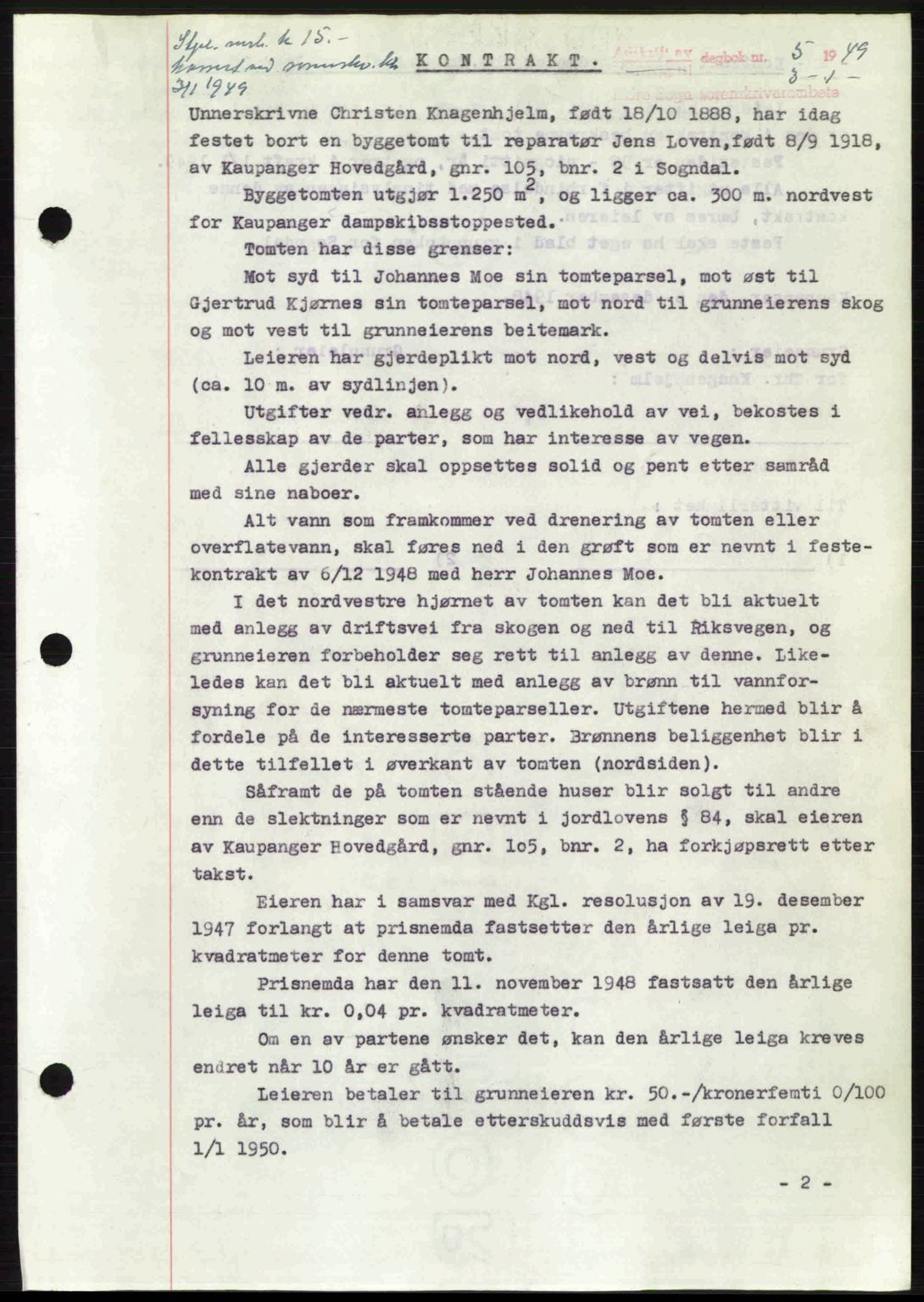Indre Sogn tingrett, SAB/A-3301/1/G/Gb/Gbb/L0010: Pantebok nr. A10, 1949-1949, Dagboknr: 5/1949