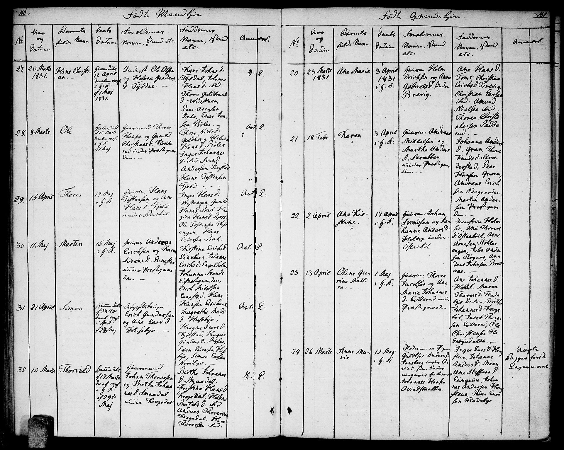 Enebakk prestekontor Kirkebøker, AV/SAO-A-10171c/F/Fa/L0007: Ministerialbok nr. I 7, 1823-1832, s. 150-151