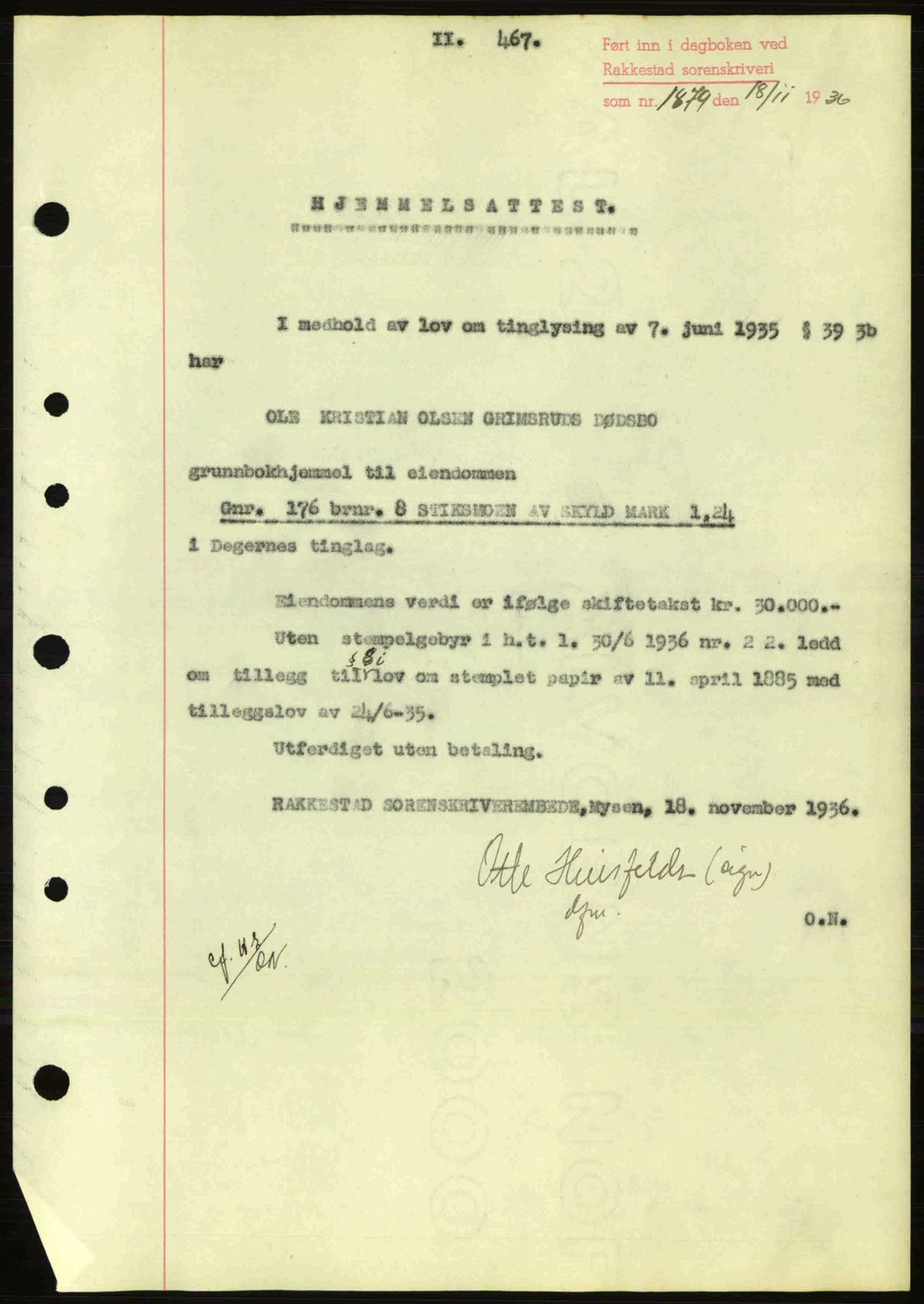 Rakkestad sorenskriveri, SAO/A-10686/G/Gb/Gba/Gbab/L0001: Pantebok nr. A1, 1936-1937, Dagboknr: 1879/1936