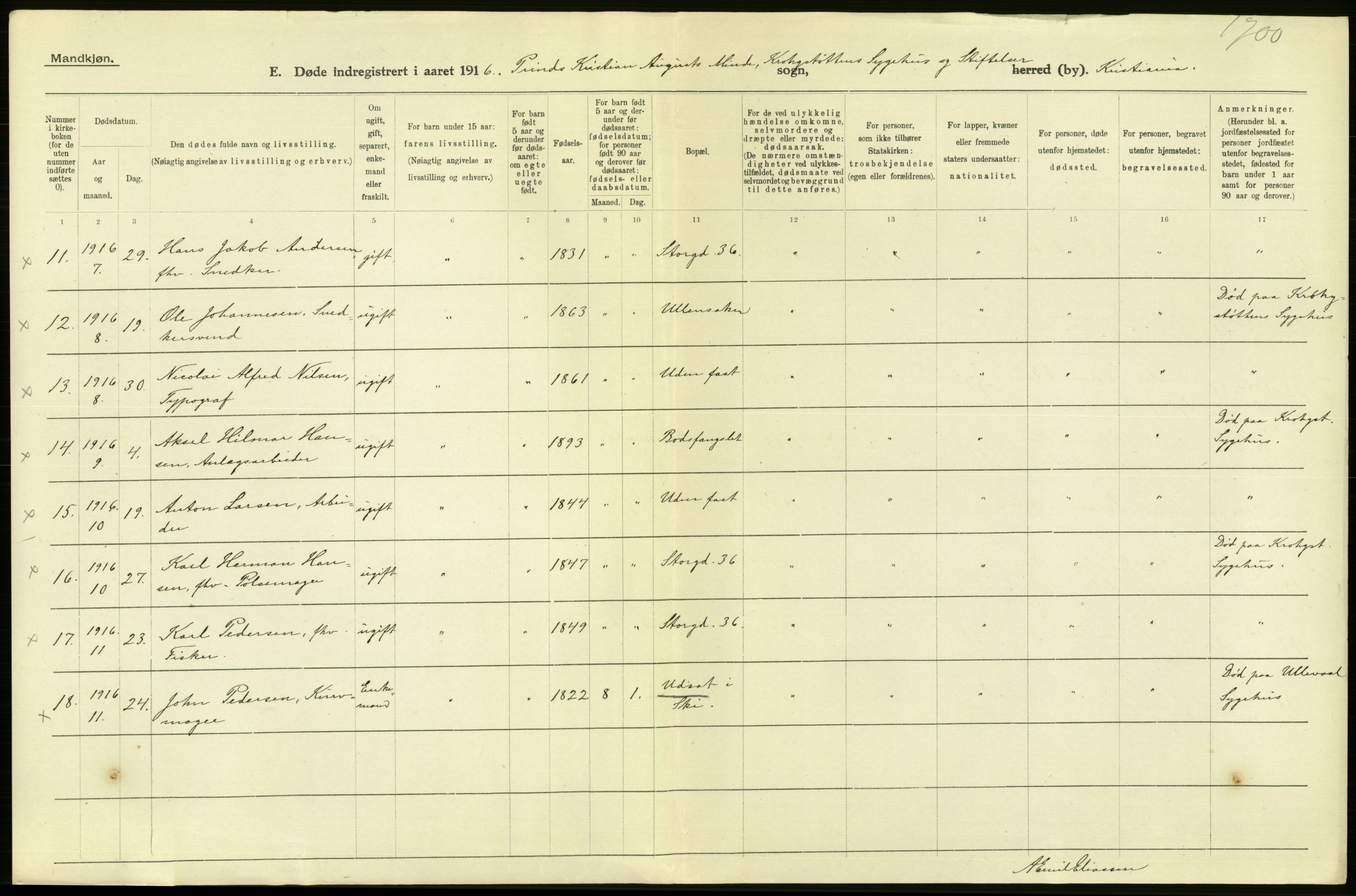Statistisk sentralbyrå, Sosiodemografiske emner, Befolkning, AV/RA-S-2228/D/Df/Dfb/Dfbf/L0007: Kristiania: Levendefødte menn og kvinner., 1916, s. 518