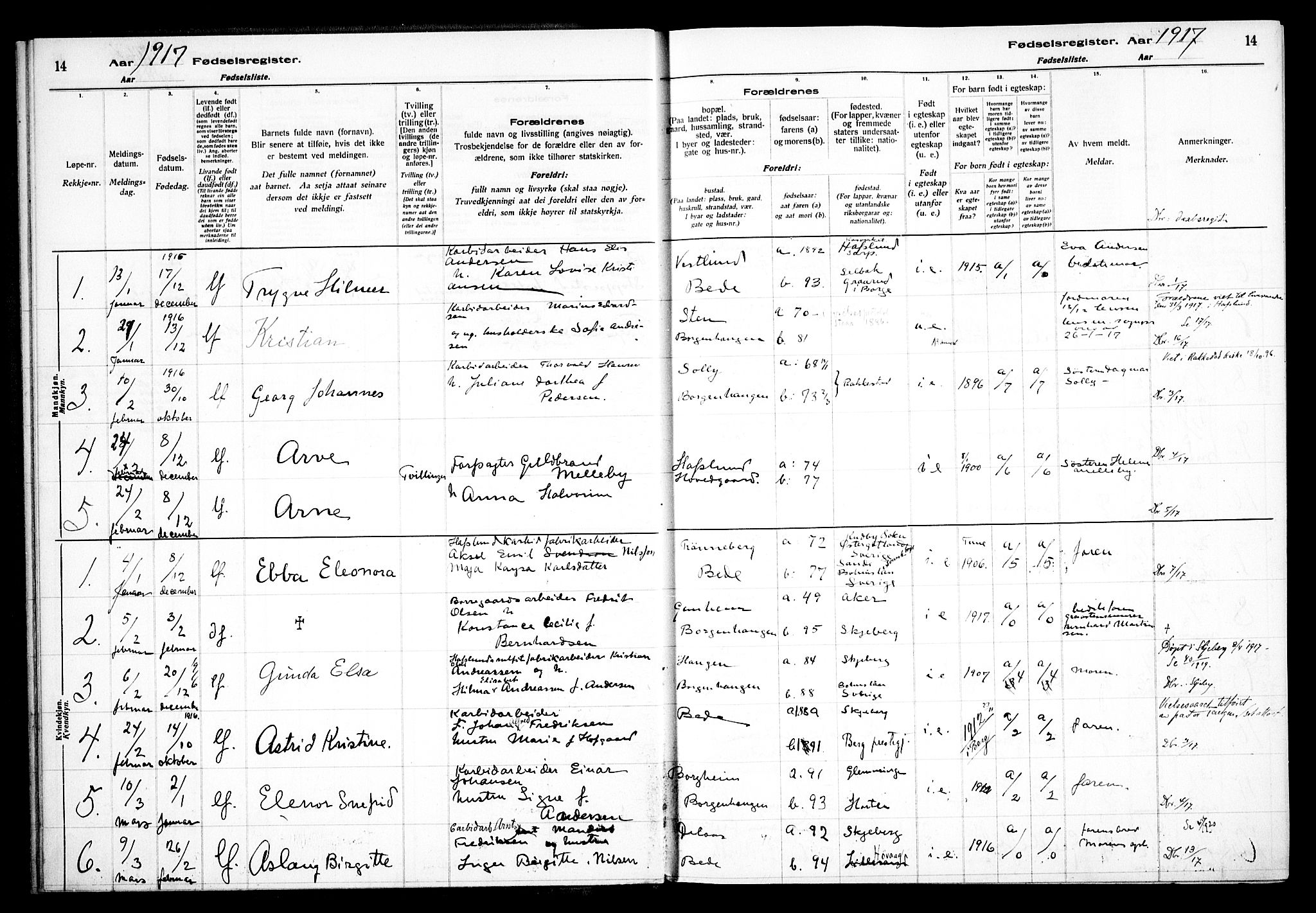 Skjeberg prestekontor Kirkebøker, SAO/A-10923/J/Jd/L0001: Fødselsregister nr. IV 1, 1916-1935, s. 14