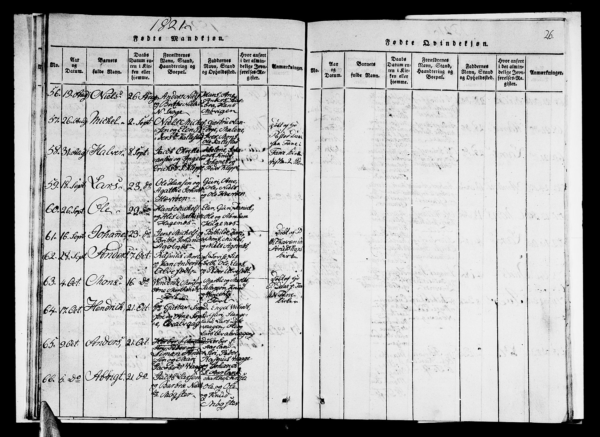 Sund sokneprestembete, AV/SAB-A-99930: Klokkerbok nr. A 1, 1816-1827, s. 26